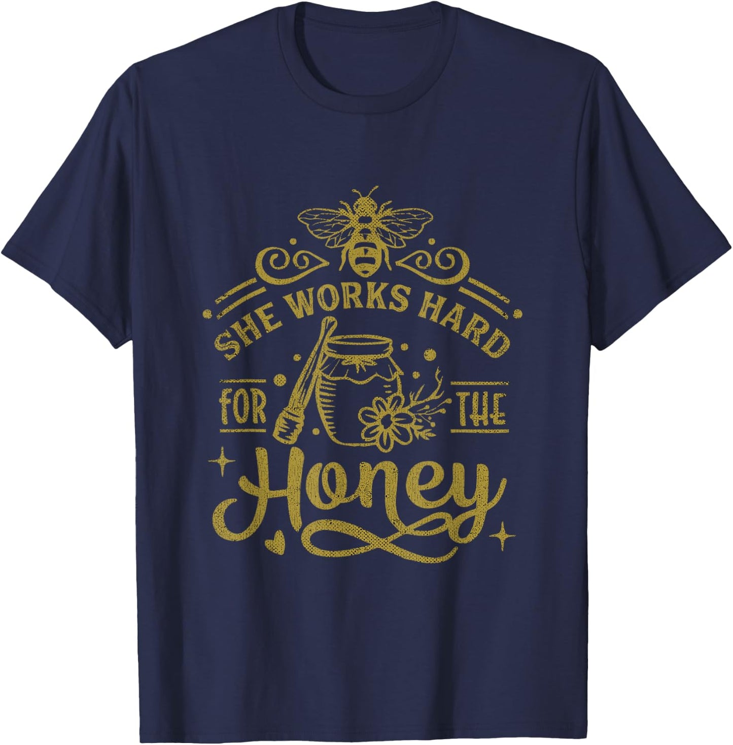 She Works Hard For The Honey Beekeeping Funny Bee Keeper T-Shirt - T-Shirt | Navy