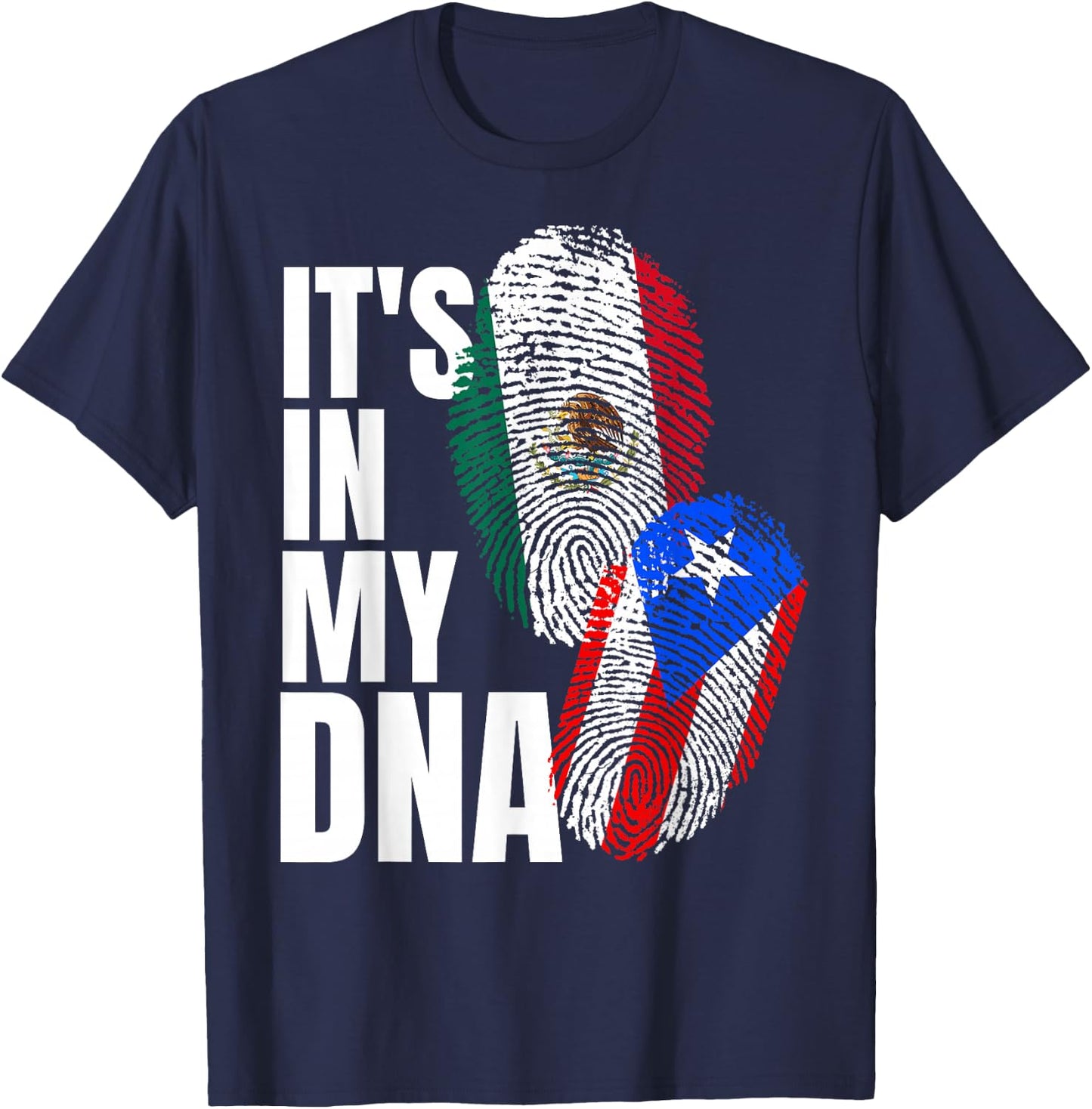 Mexican and Puerto Rican DNA Mix Flag Heritage T-Shirt - T-Shirt | Navy