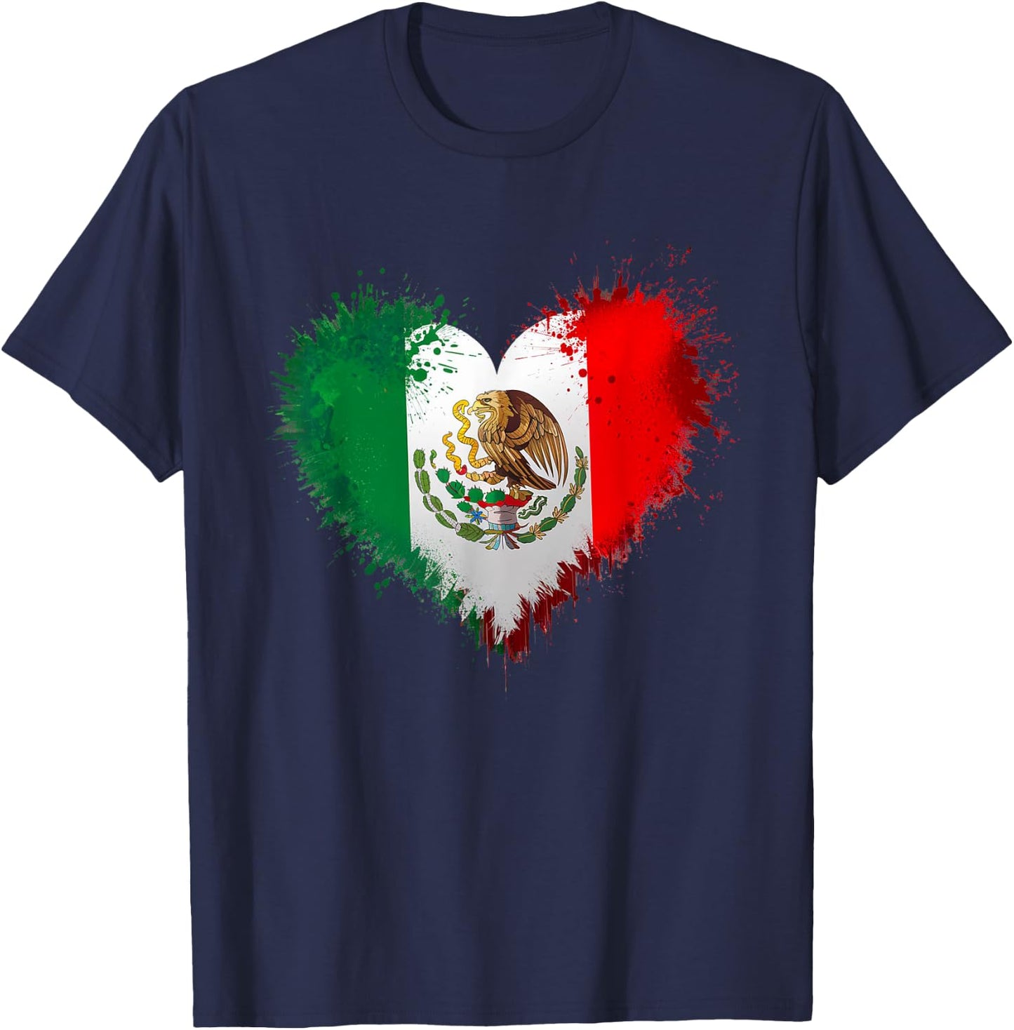 Mexico City Mexican Flag Heart - Independence Day Of Mexico T-Shirt - T-Shirt | Navy