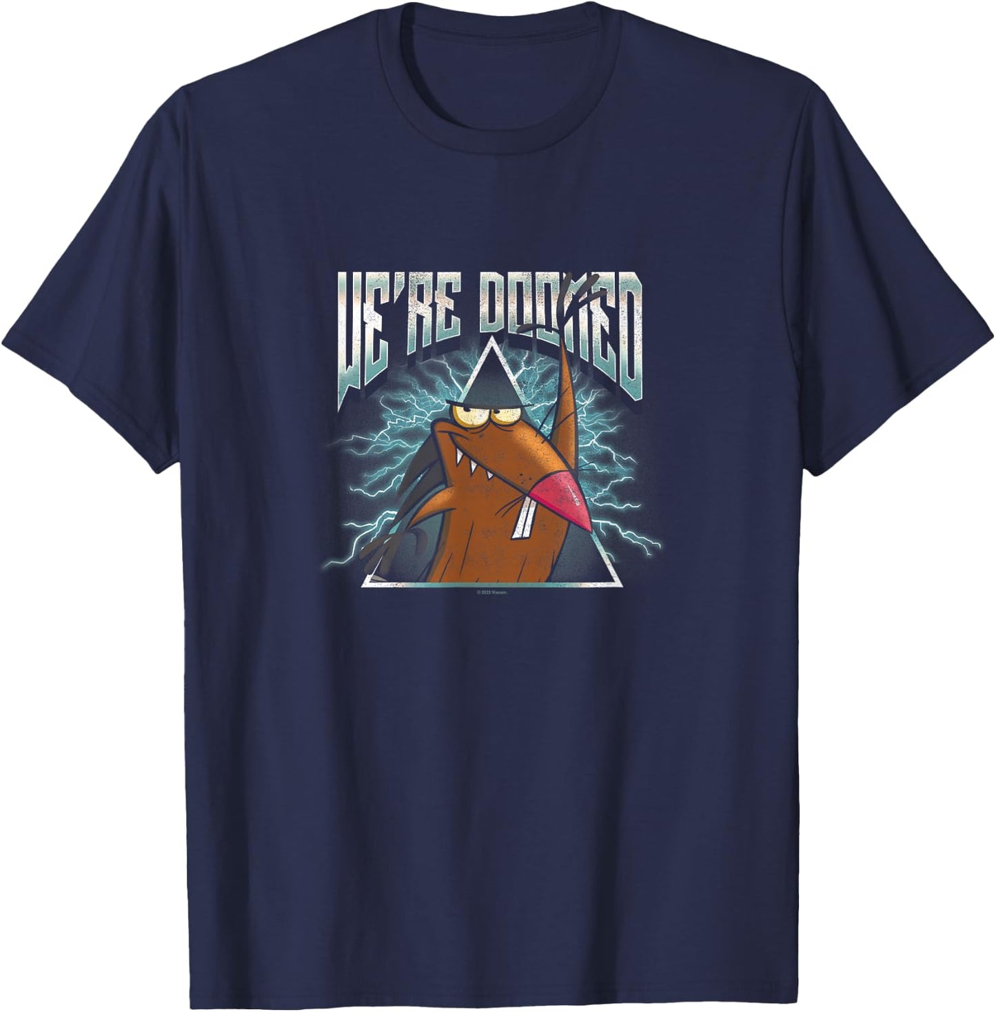 Angry Beavers Daggett We're Doomed Lightning Metal Badge T-Shirt - T-Shirt | Navy