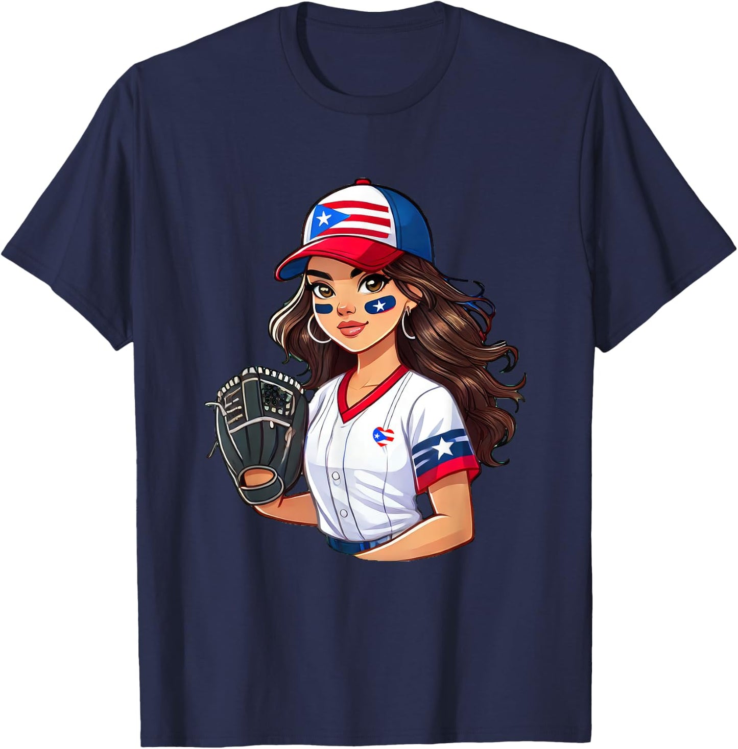 Puerto Rico Softball Baseball Boricua Flag Girl Cool T-Shirt - T-Shirt | Navy