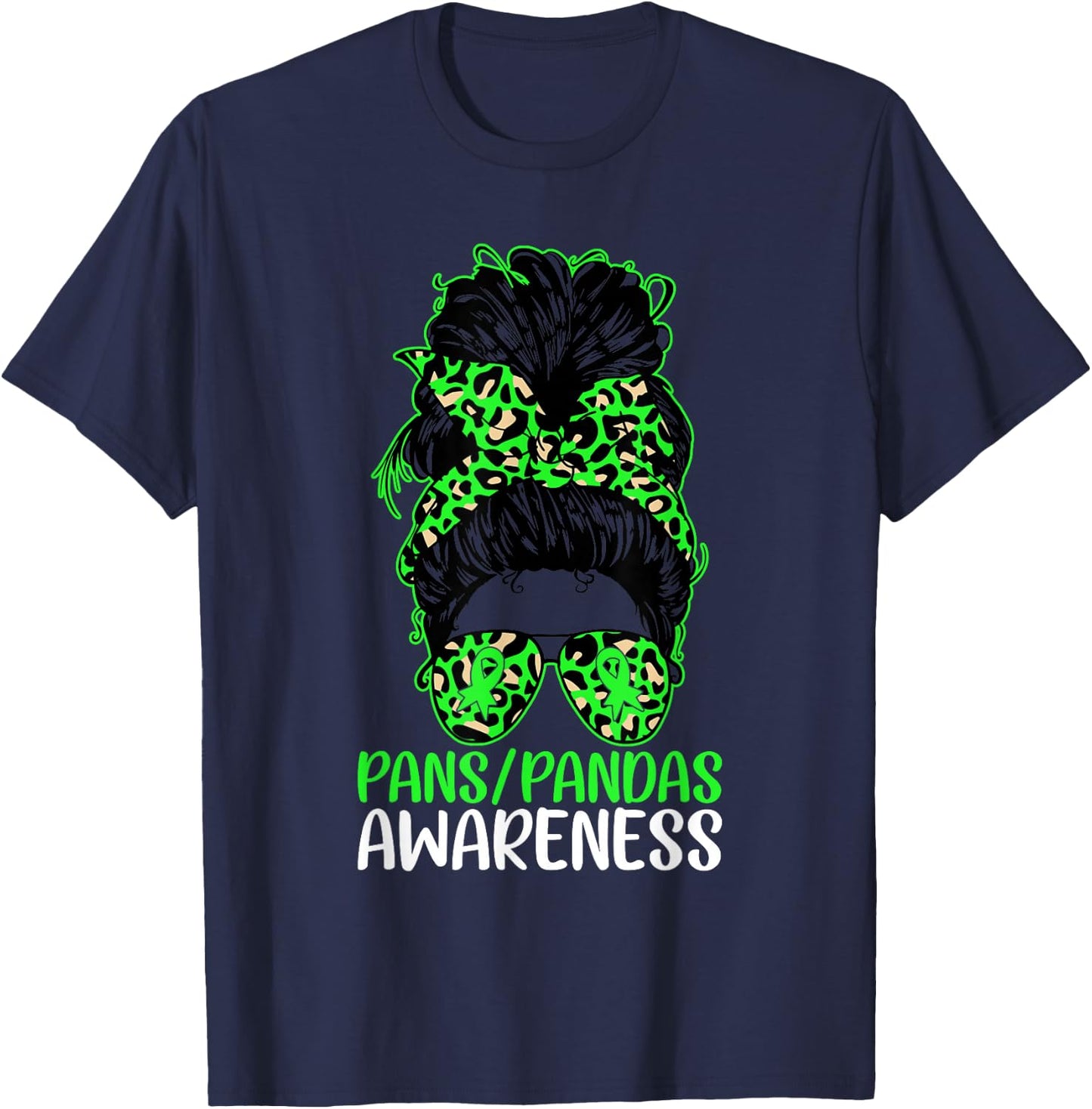 PANS-PANDAS Awareness Messy Bun PANS-PANDAS Awareness T-Shirt - T-Shirt | Navy
