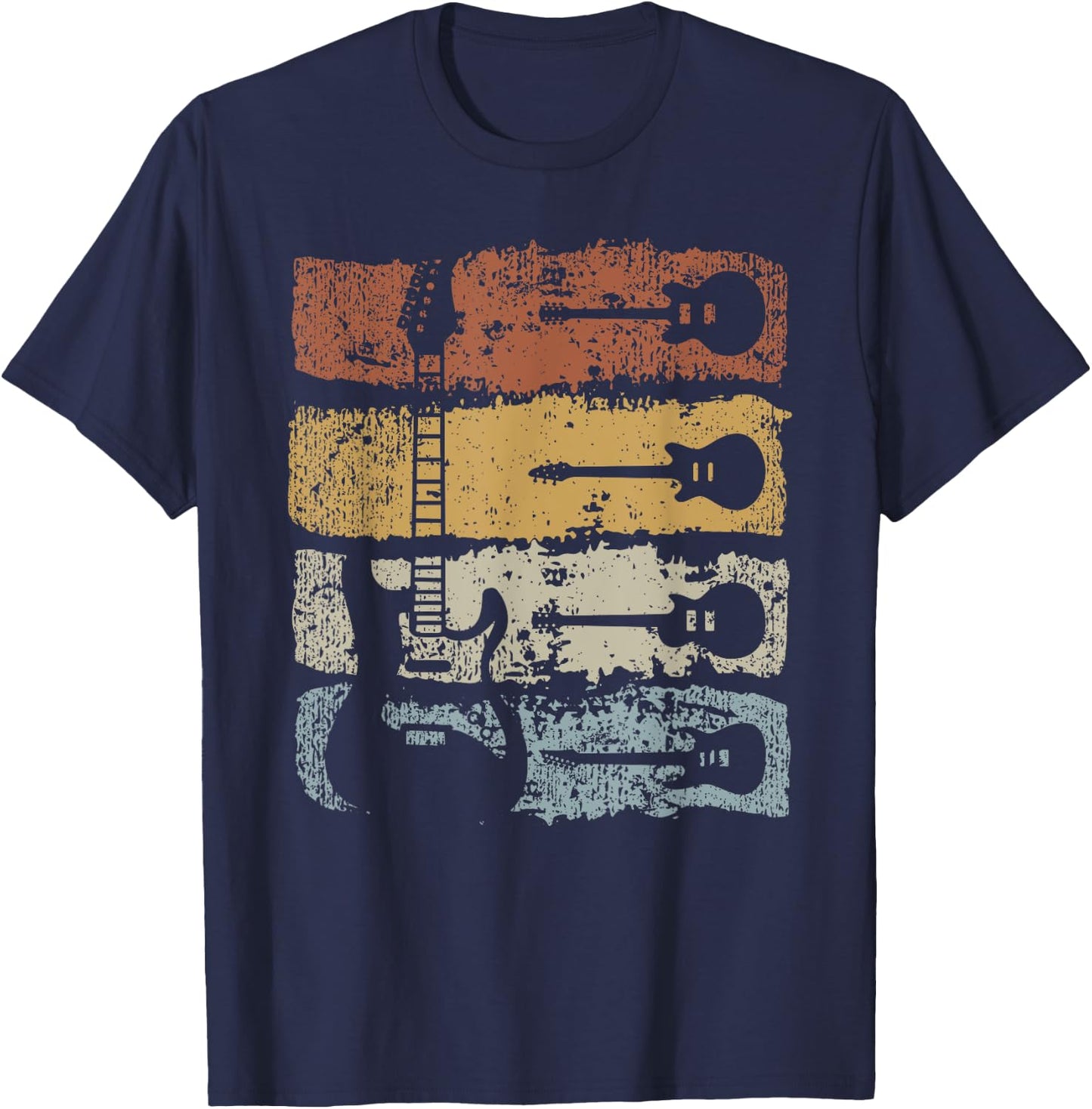 Guitar Player Rock Music Retro Guitar , black T-Shirt - T-Shirt | Navy