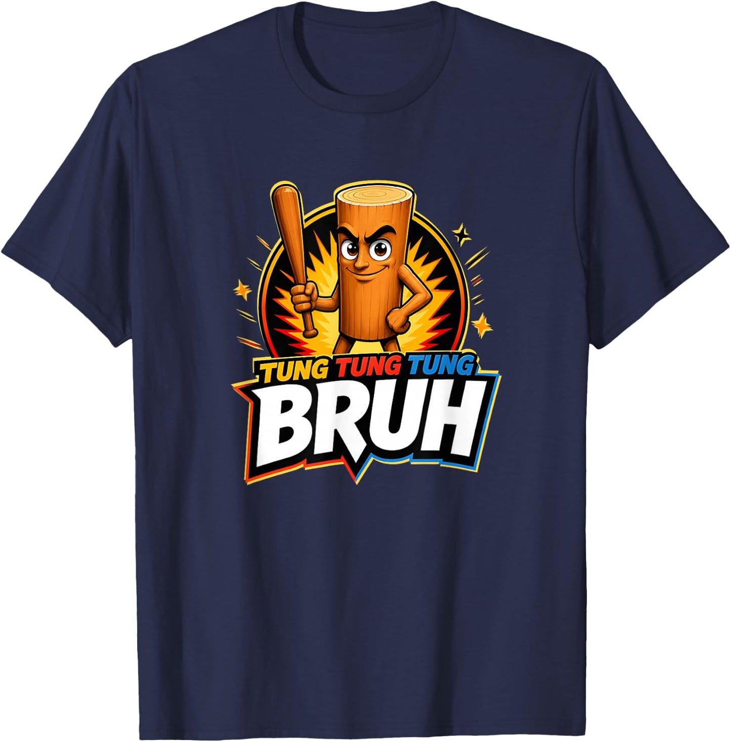 Surreal Italian Brainrot Meme Tung Tung Tung Sahur Bruh T-Shirt - T-Shirt | Navy