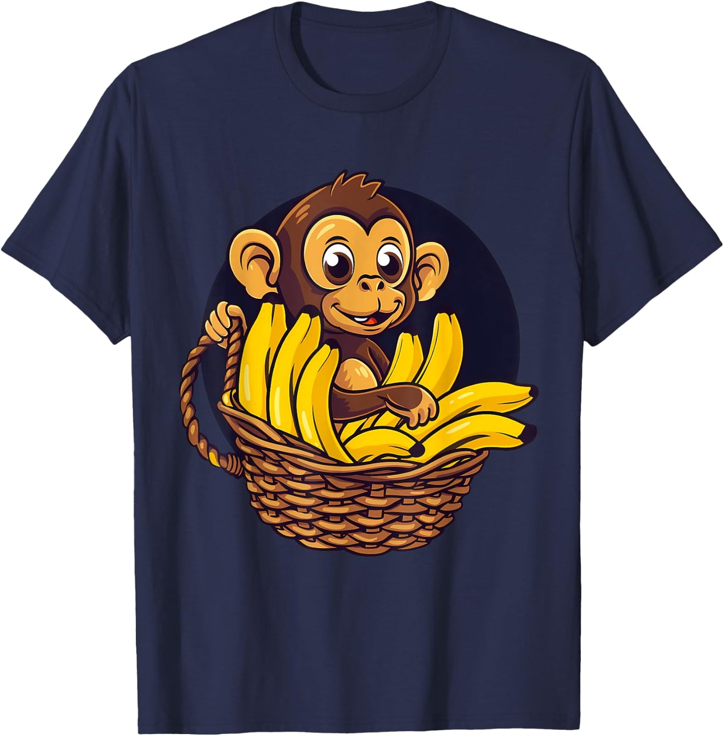 Banana Monkey Cute Monkey Drawing Bananas Fruit Artwork T-Shirt - T-Shirt | Navy