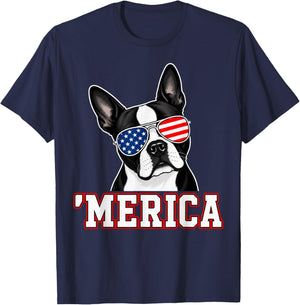 Merica Boston Terrier 4th of July T-Shirt - T-Shirt | Navy