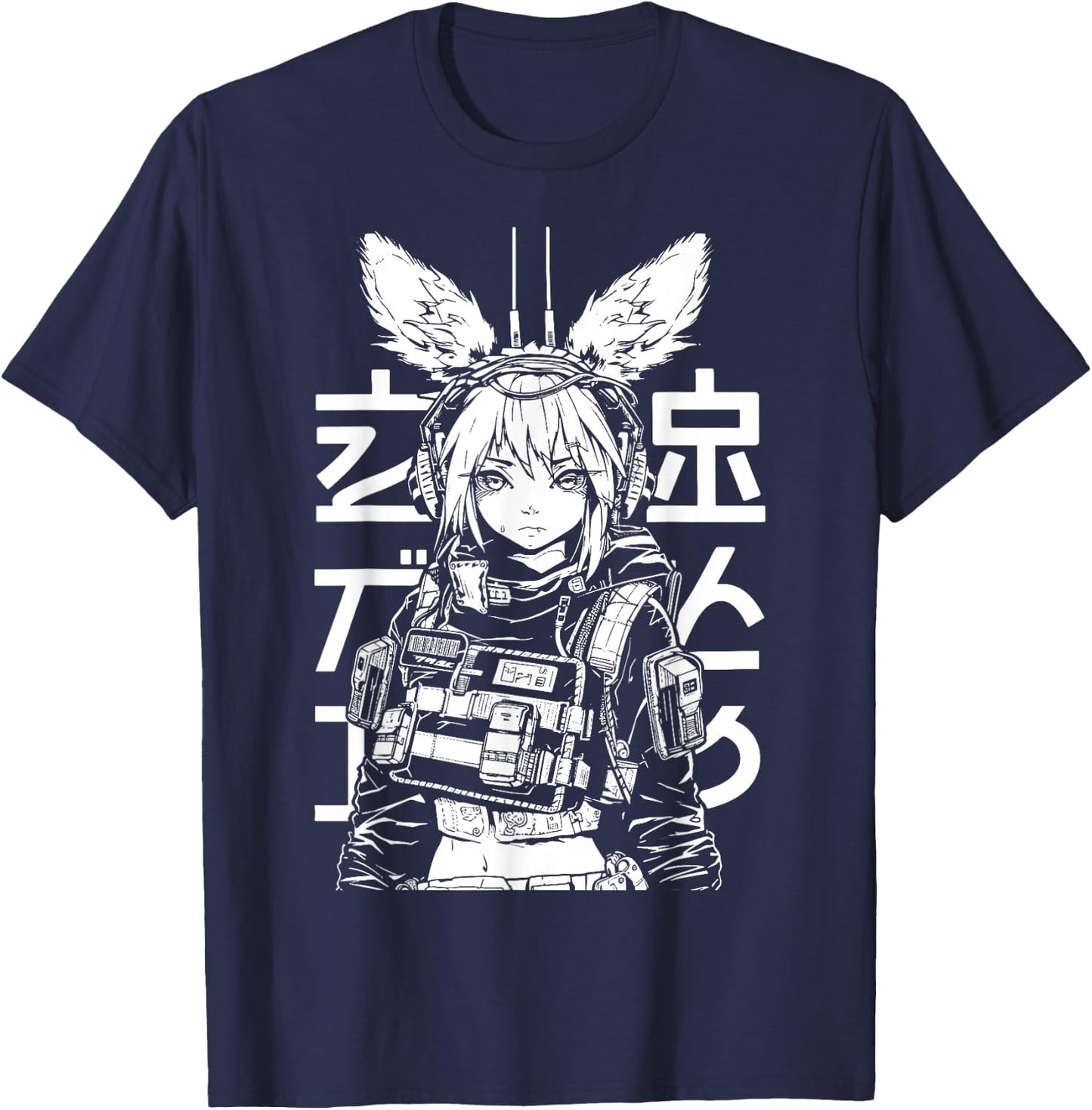 Anime Manga Punk Bunny Girl | Cyberpunk Japanese Harajuku T-Shirt - T-Shirt | Navy