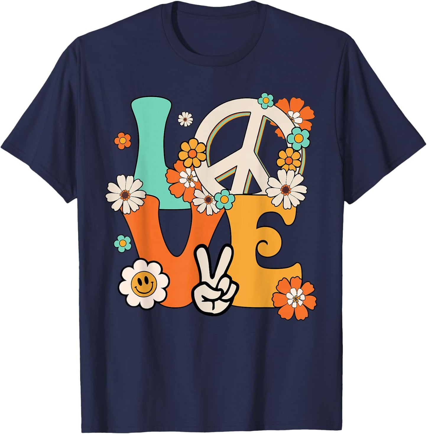 Peace Sign Love 60s & 70s Hippie Style Shirt T-Shirt - T-Shirt | Navy