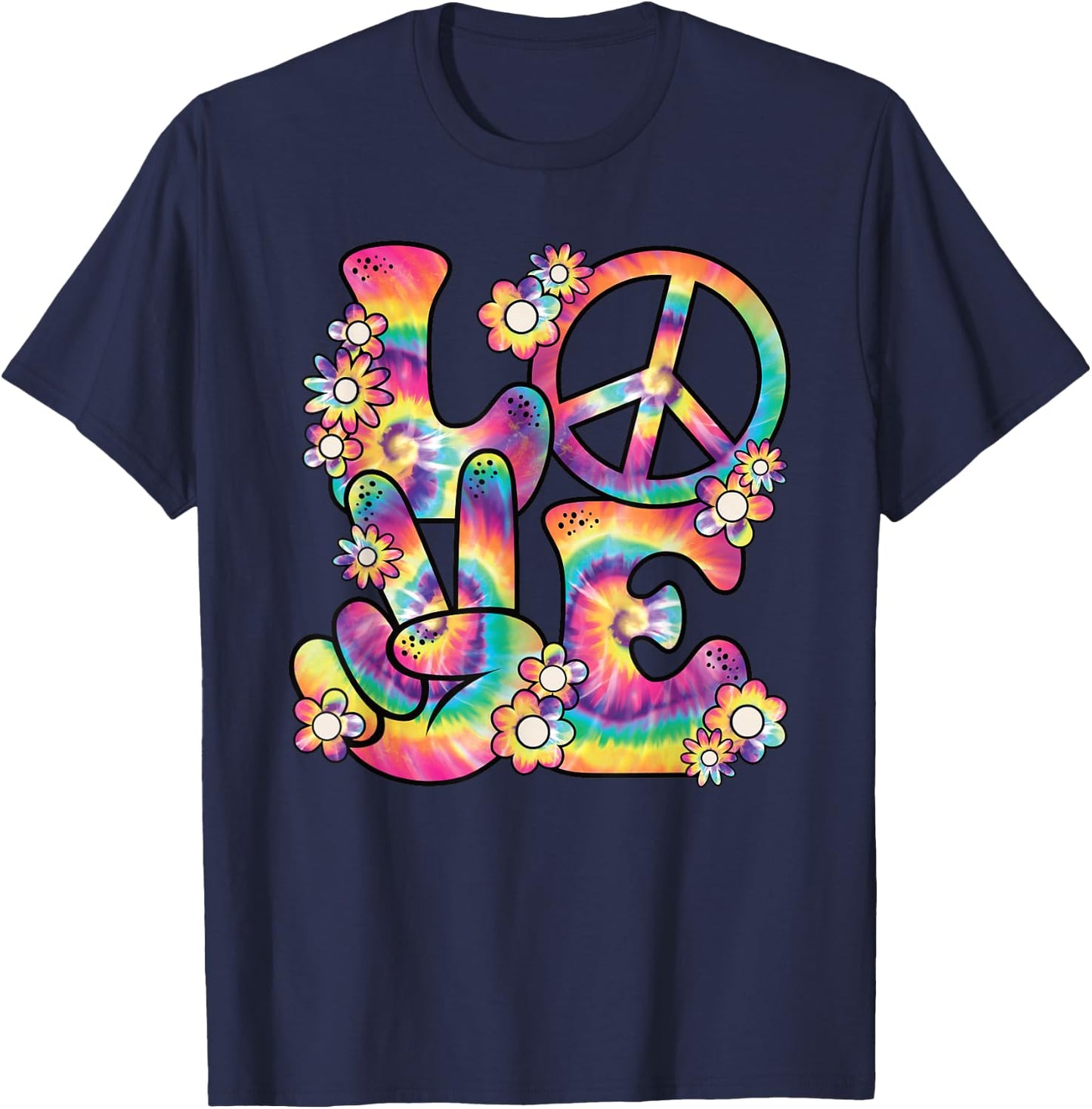 Hippie Love Peace 60s 70s Theme Party Outfit Costume , black T-Shirt - T-Shirt | Navy
