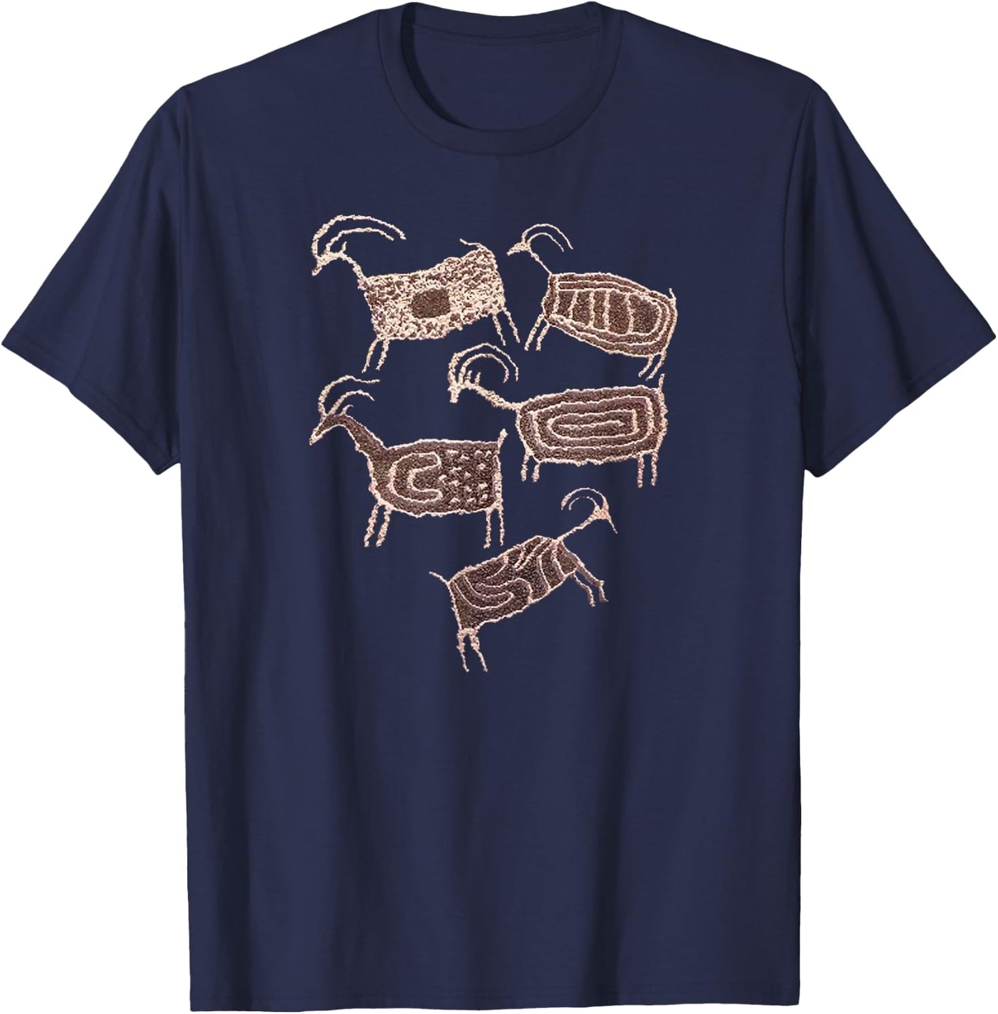 Petroglyphs. Rock Art. Five Patterned Bighorn Ram Sheep. T-Shirt - T-Shirt | Navy