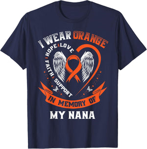 I Wear Orange In Memory Of My Nana Leukemia Cancer Awareness T-Shirt - T-Shirt | Navy