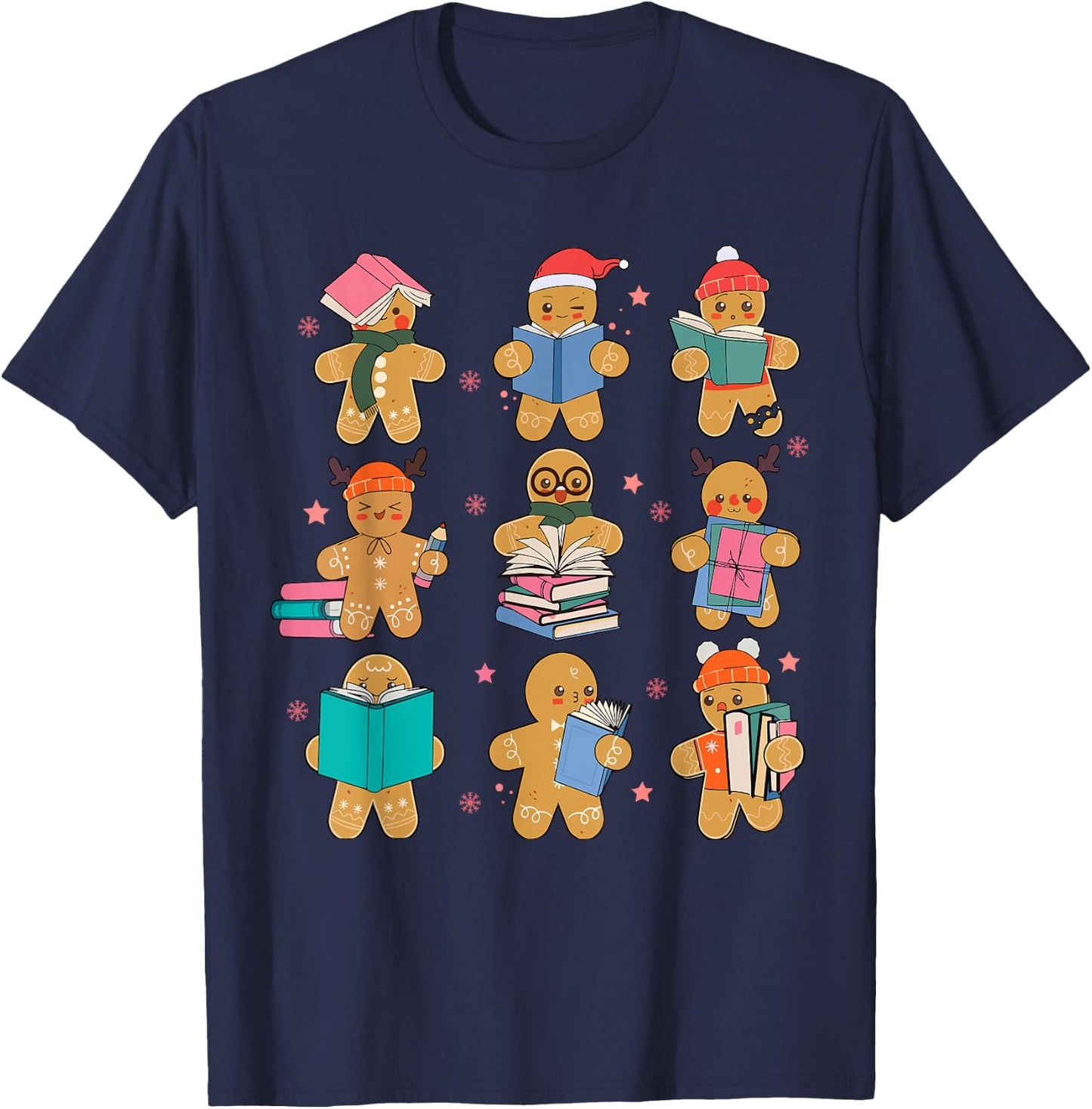 Gingerbreads Christmas Teacher Team Gingerbread Book Reading T-Shirt - T-Shirt | Navy