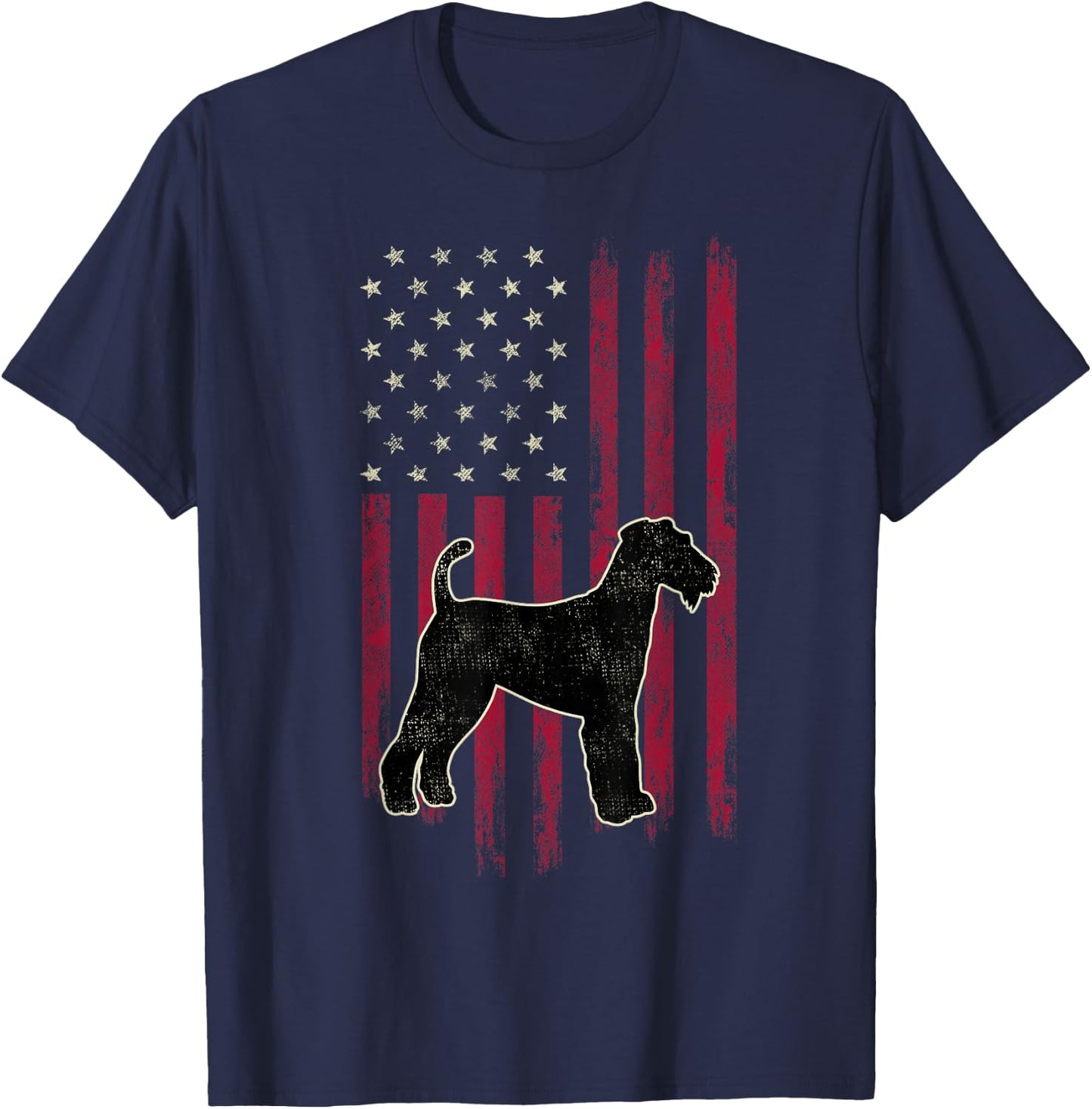 Airedale Terrier Dog Lovers American Flag 4th Of July Gift T-Shirt - T-Shirt | Navy