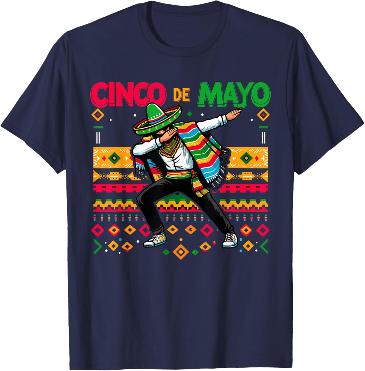 Dabbing Mexican Poncho Cinco De Mayo Fiesta T-Shirt - T-Shirt | Navy