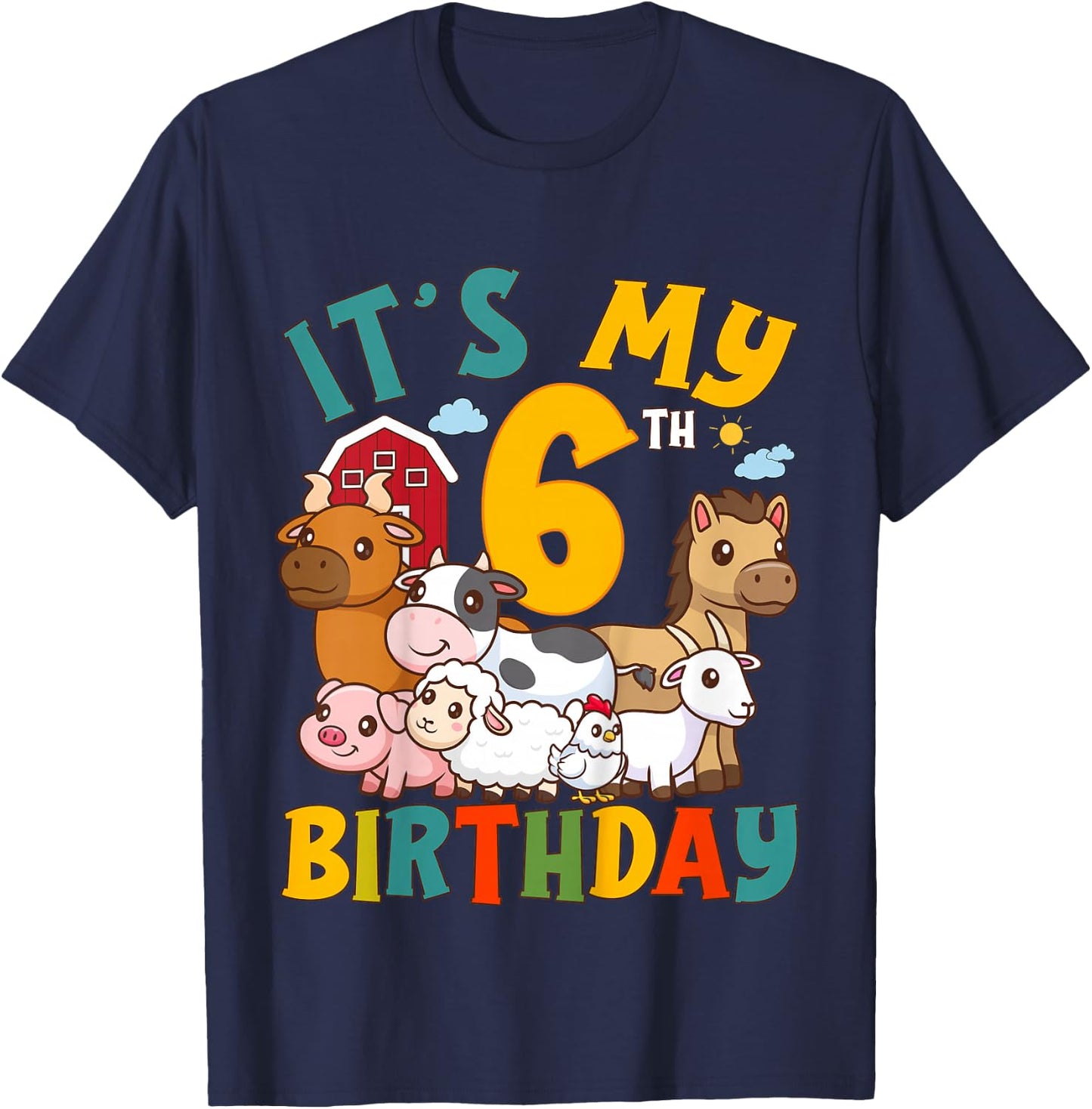 It's My 6th Birthday 6 Years Old Farm Animals Theme Kids T-Shirt - T-Shirt | Navy