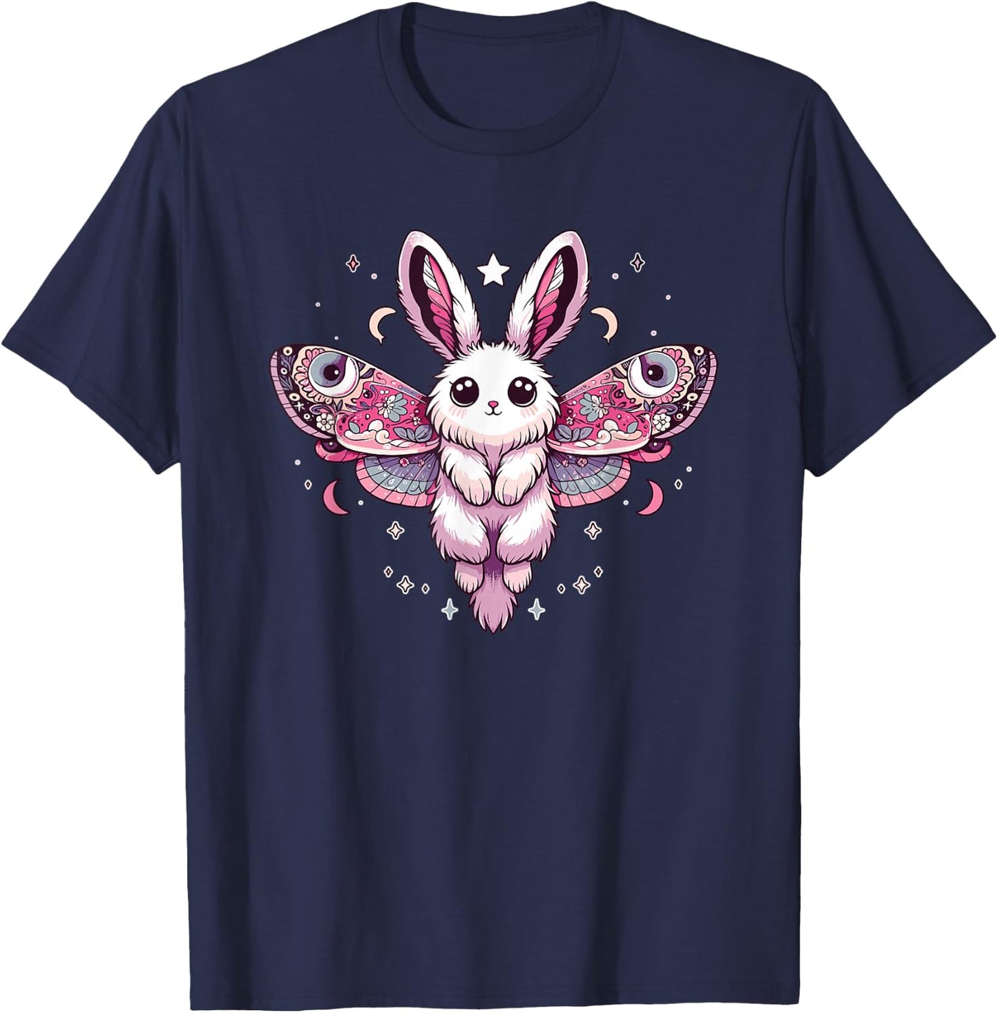 Kawaii Pastel Goth Cute Creepy Bunny Moth T-Shirt - T-Shirt | Navy