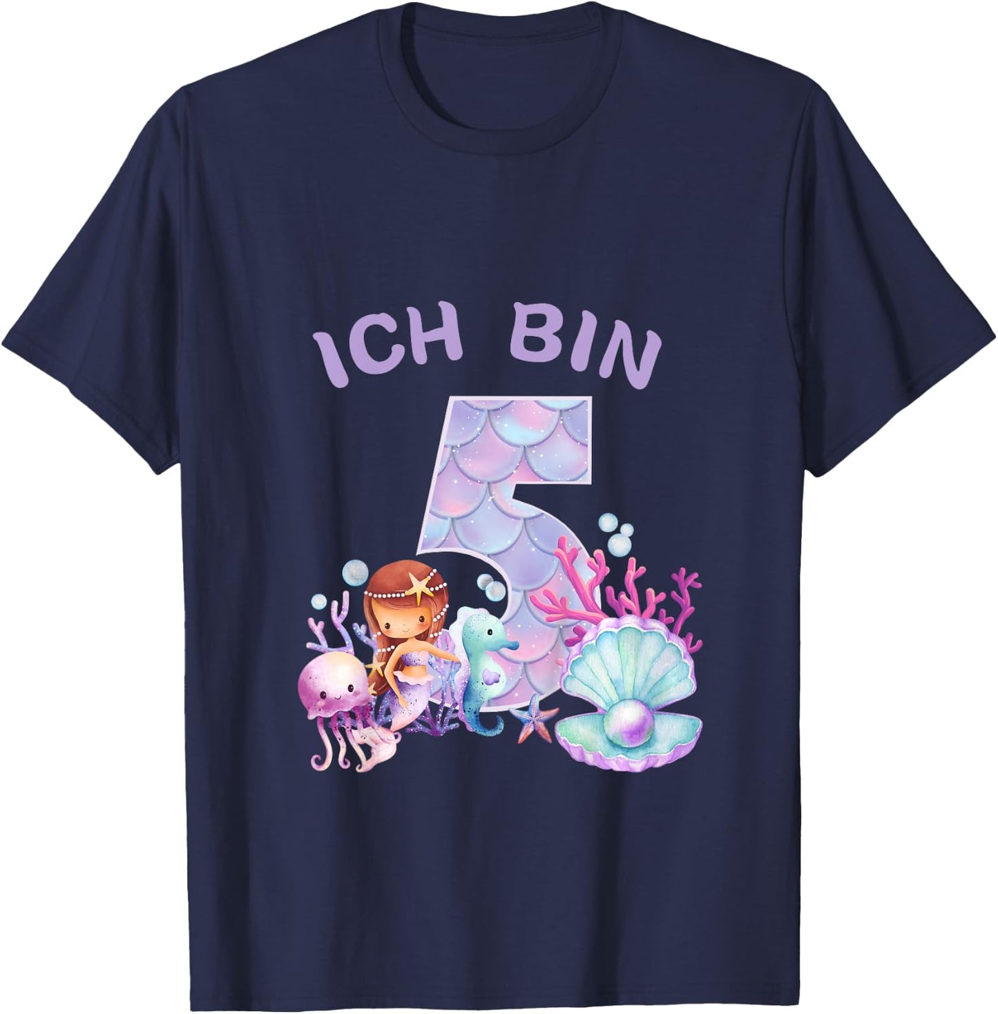 Kids Kids 5th Birthday Shirt Mermaid Mermaid Girls 5 Years , black T-Shirt - T-Shirt | Navy