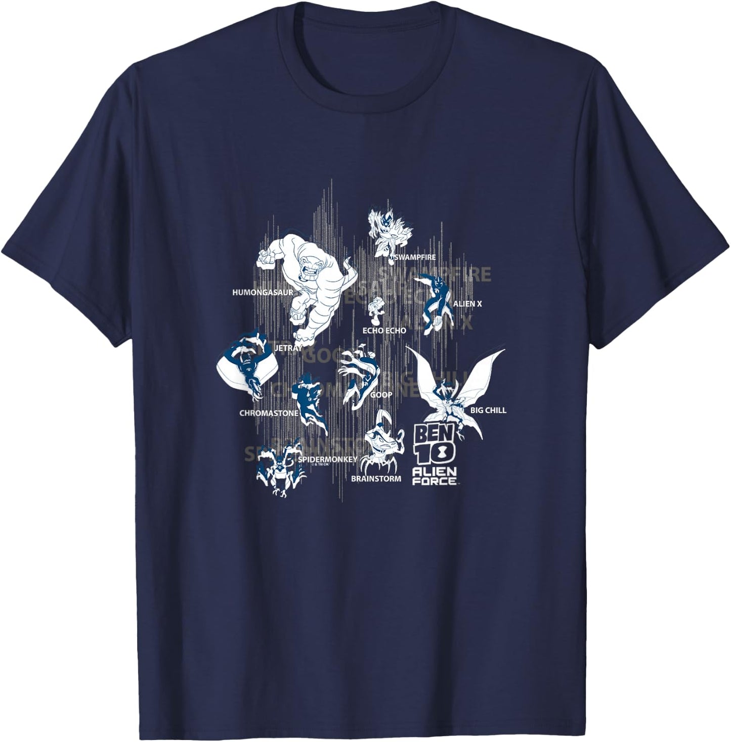 Ben 10: Alien Force Ten Alien Heroes Silhouettes Collage T-Shirt - T-Shirt | Navy