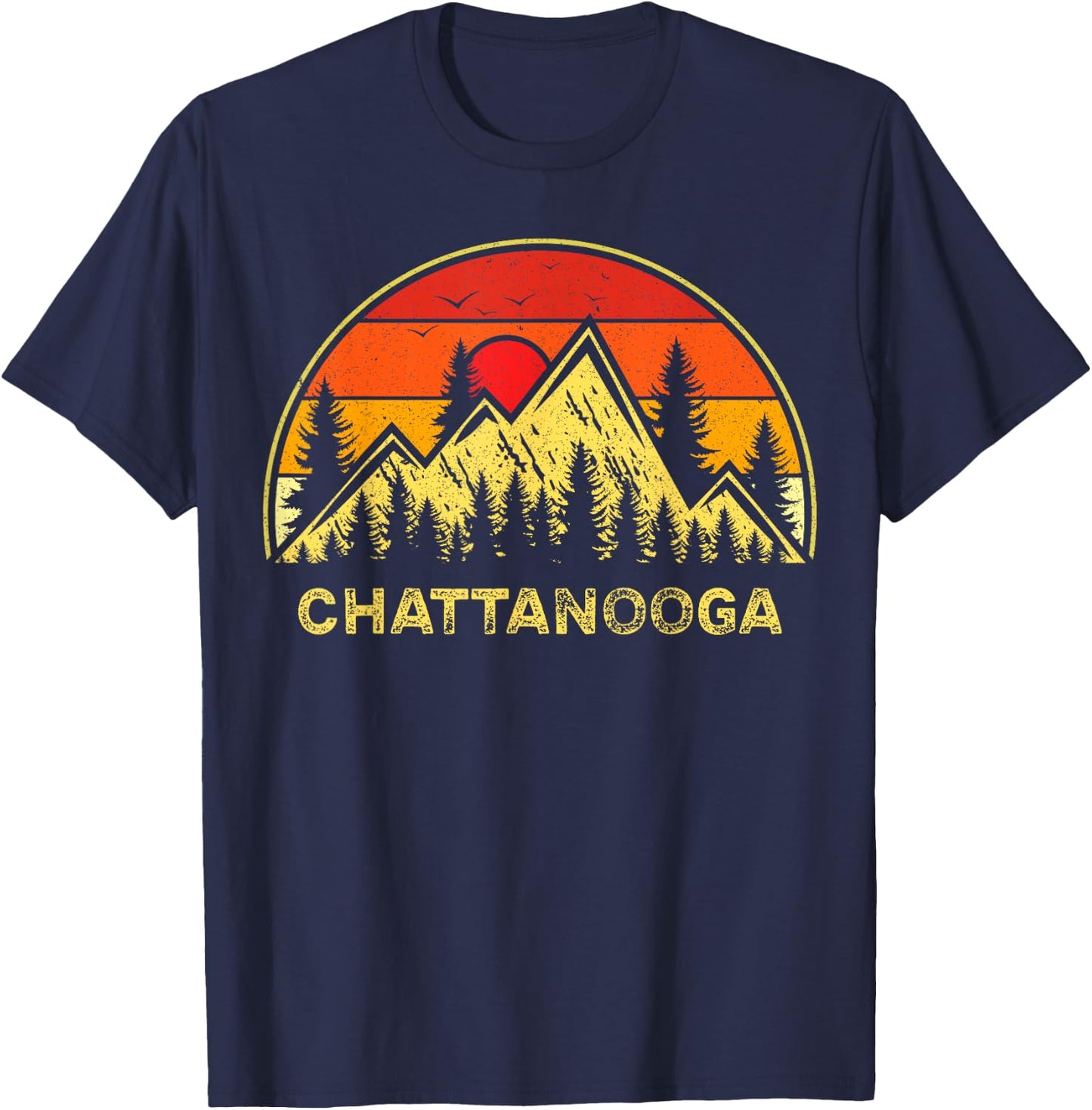 Chattanooga Tennessee Souvenirs Apparel Co. Vintage Tennessee Hiking Mountains - Blue, -Adult, Short Sleeve, Classic Fit, Small T-Shirt - T-Shirt | Navy