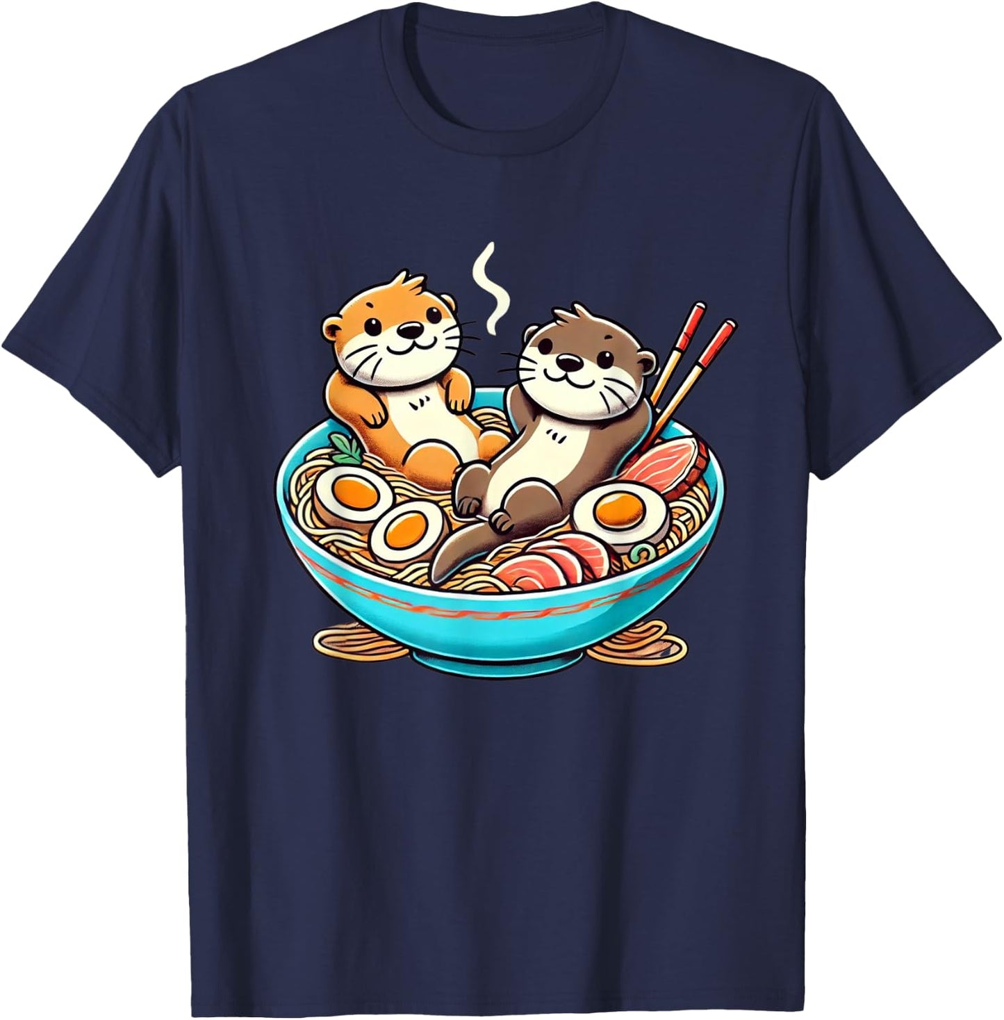 Kawaii Otter Shirt Japanese Ramen noodles Soup Otter Lover T-Shirt - T-Shirt | Navy