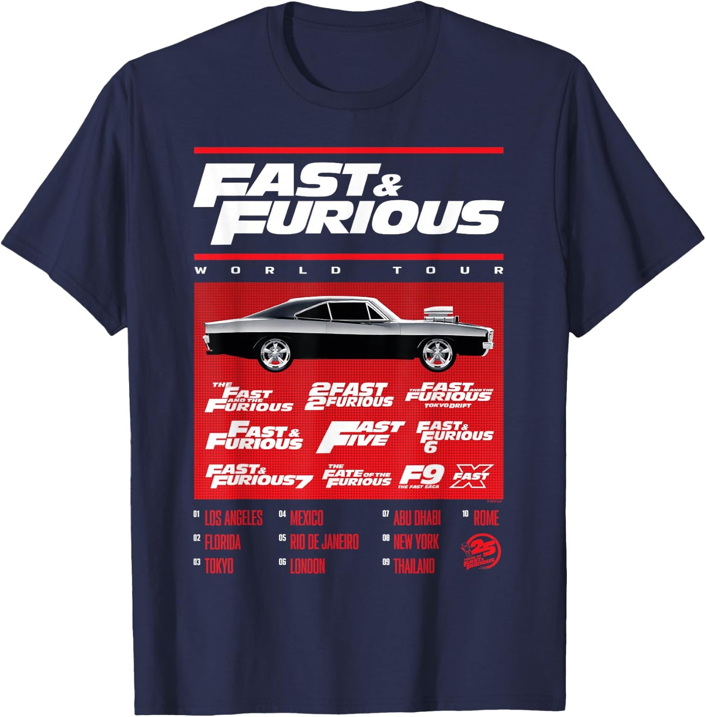 Fast & Furious 25th Anniversary World Tour Muscle Car T-Shirt - T-Shirt | Navy