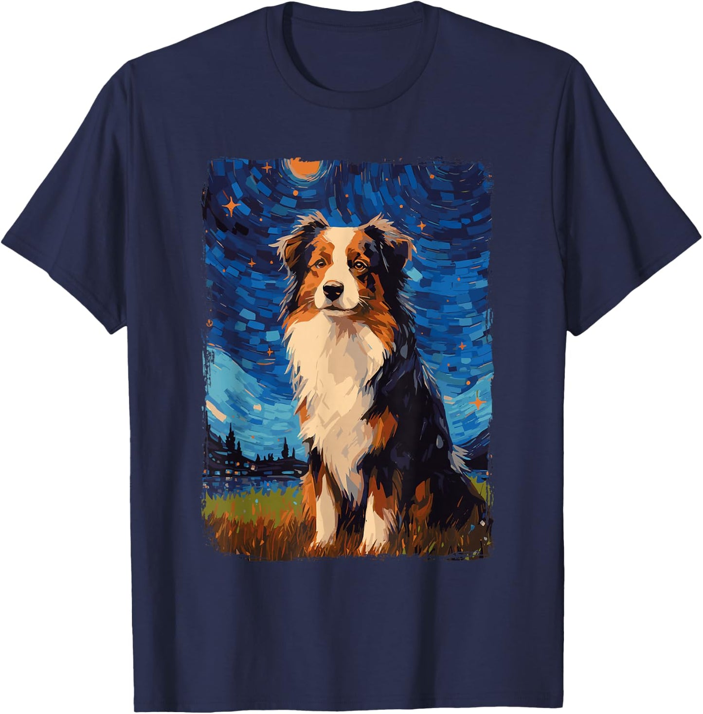 Australian Shepherd Starry Night Aussie T-Shirt - T-Shirt | Navy