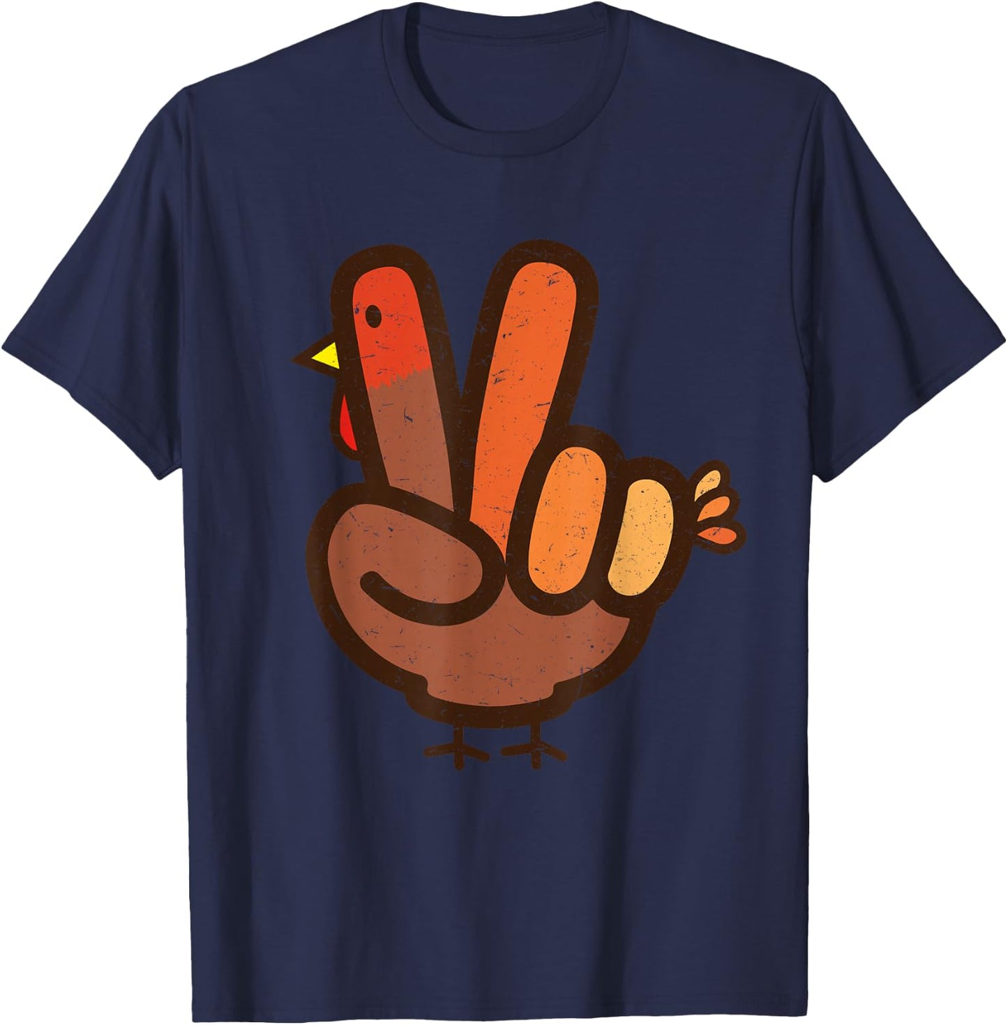 Peace Sign No Turkey Hand Kids Teens Family Thanksgiving T-Shirt - T-Shirt | Navy