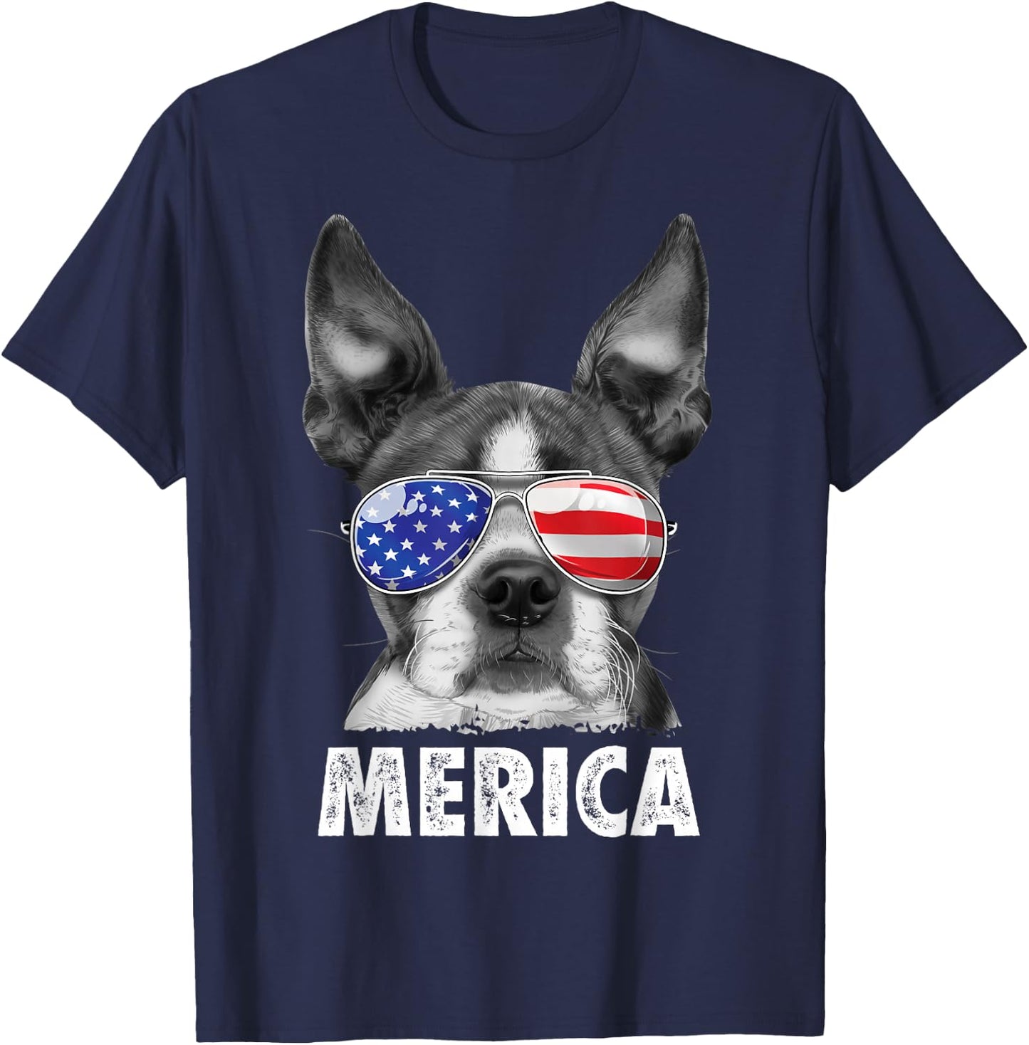 Boston Terrier 4th of July Merica Men Women USA Flag Vintage T-Shirt - T-Shirt | Navy