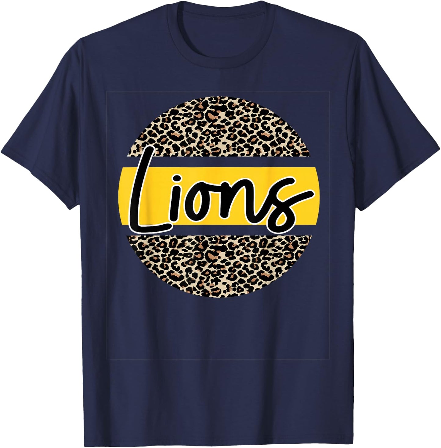 Lions School Spirit Leopard Print Yellow T-Shirt - T-Shirt | Navy