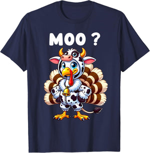 Funny Turkey Moo Thanksgiving Turkey Cow Moo T-Shirt - T-Shirt | Navy