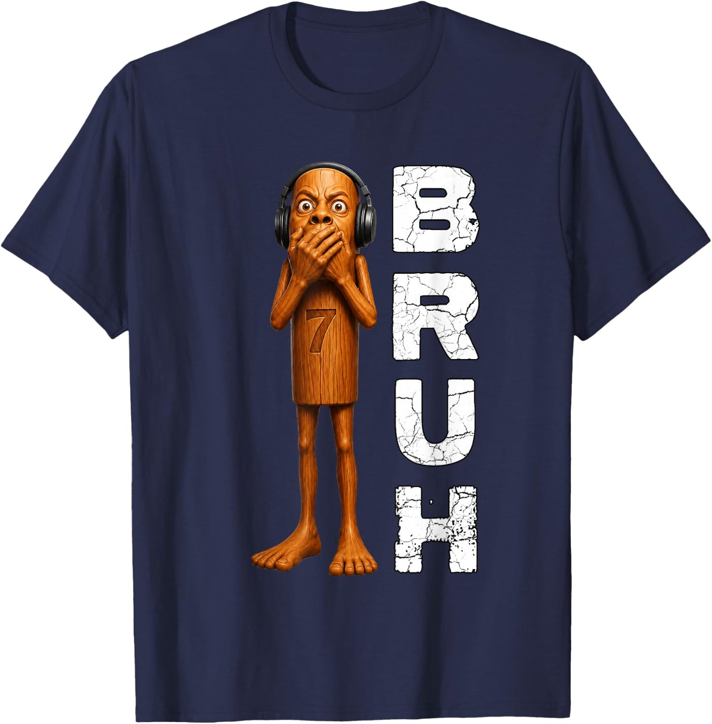Funny Tung Tung Speed Scared Face Tuff Brainrot Meme T-Shirt - T-Shirt | Navy