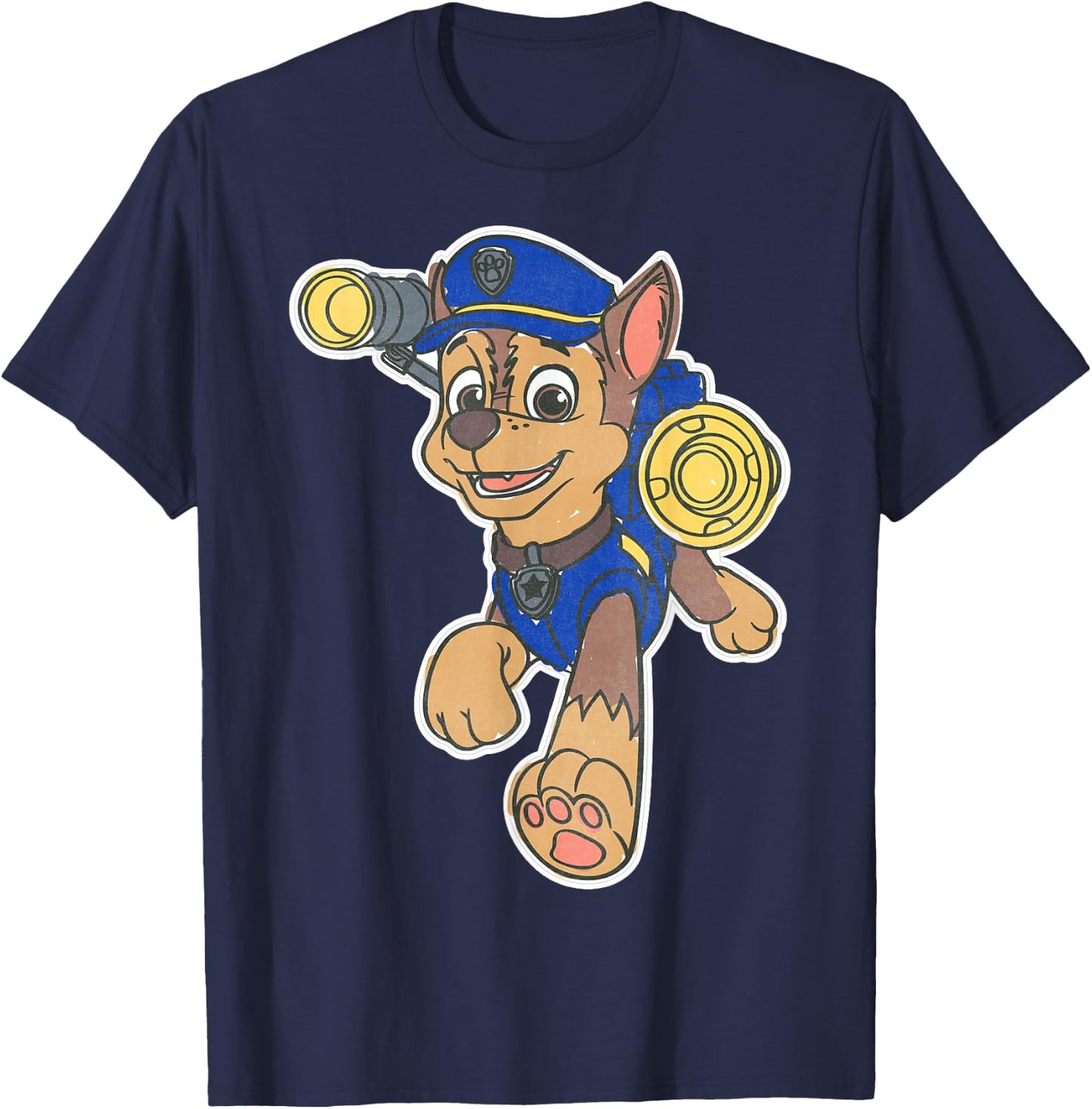 Paw Patrol Chase Character Patch - Boys' Black Short Sleeve Classic Fit - Small T-Shirt - T-Shirt | Navy