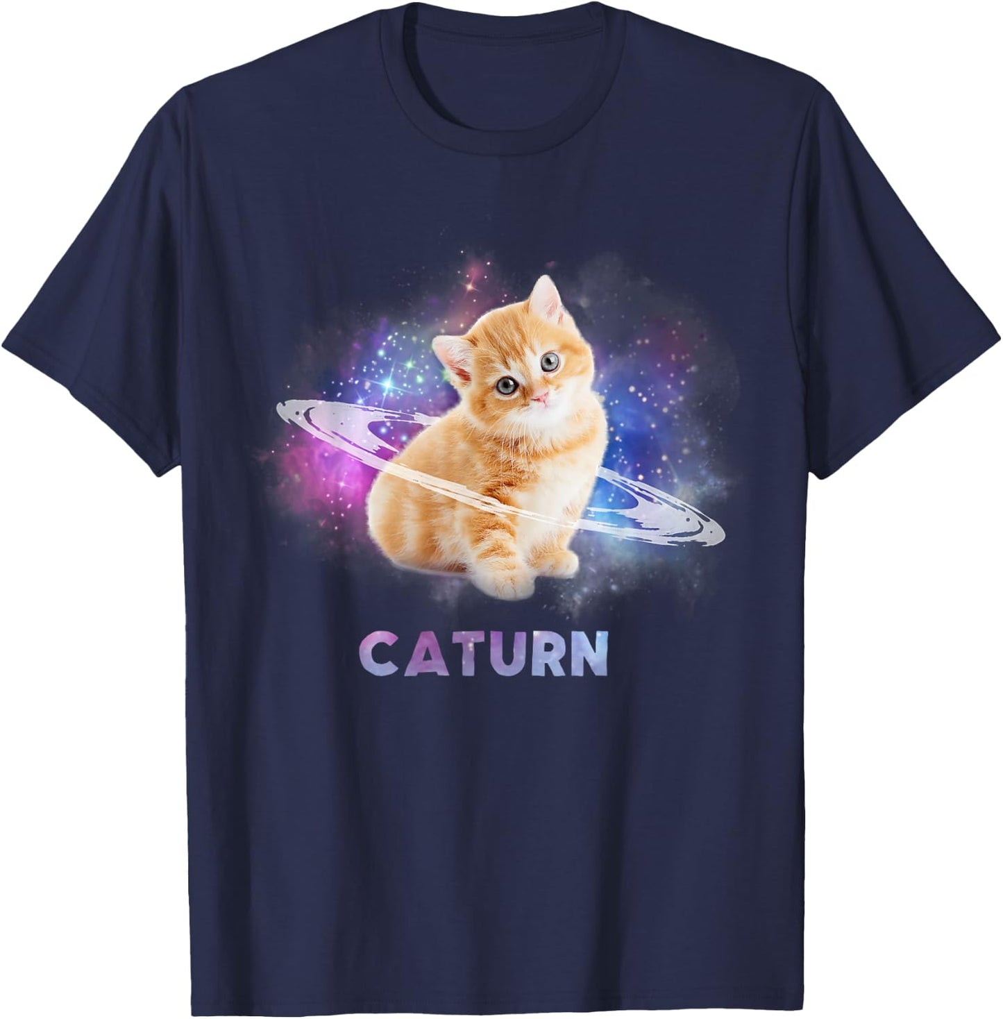 Cat in space caturn Women Girls Kids T-Shirt - T-Shirt | Navy