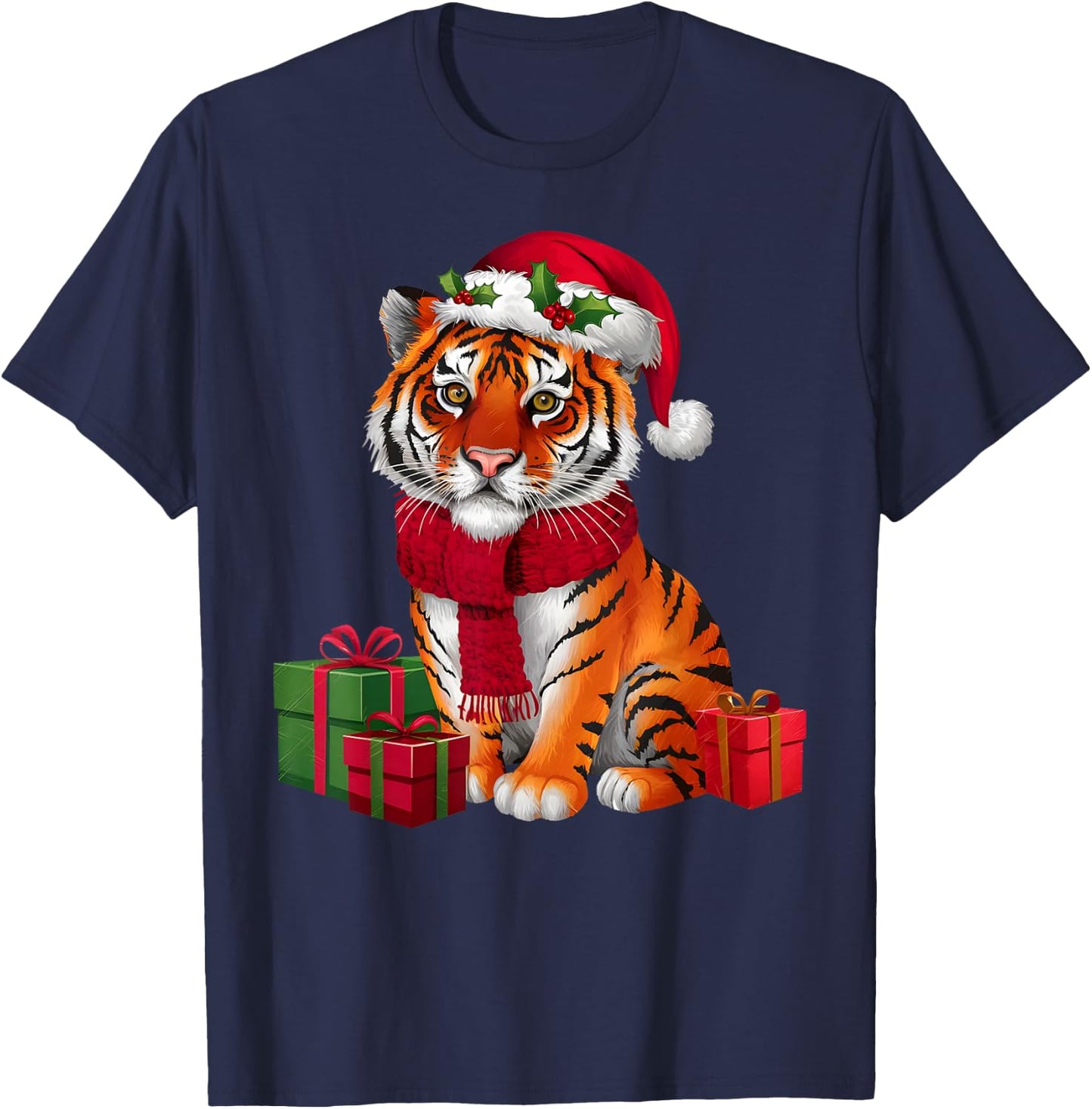 Xmas Holiday Santa Bengal Tiger Christmas T-Shirt - T-Shirt | Navy