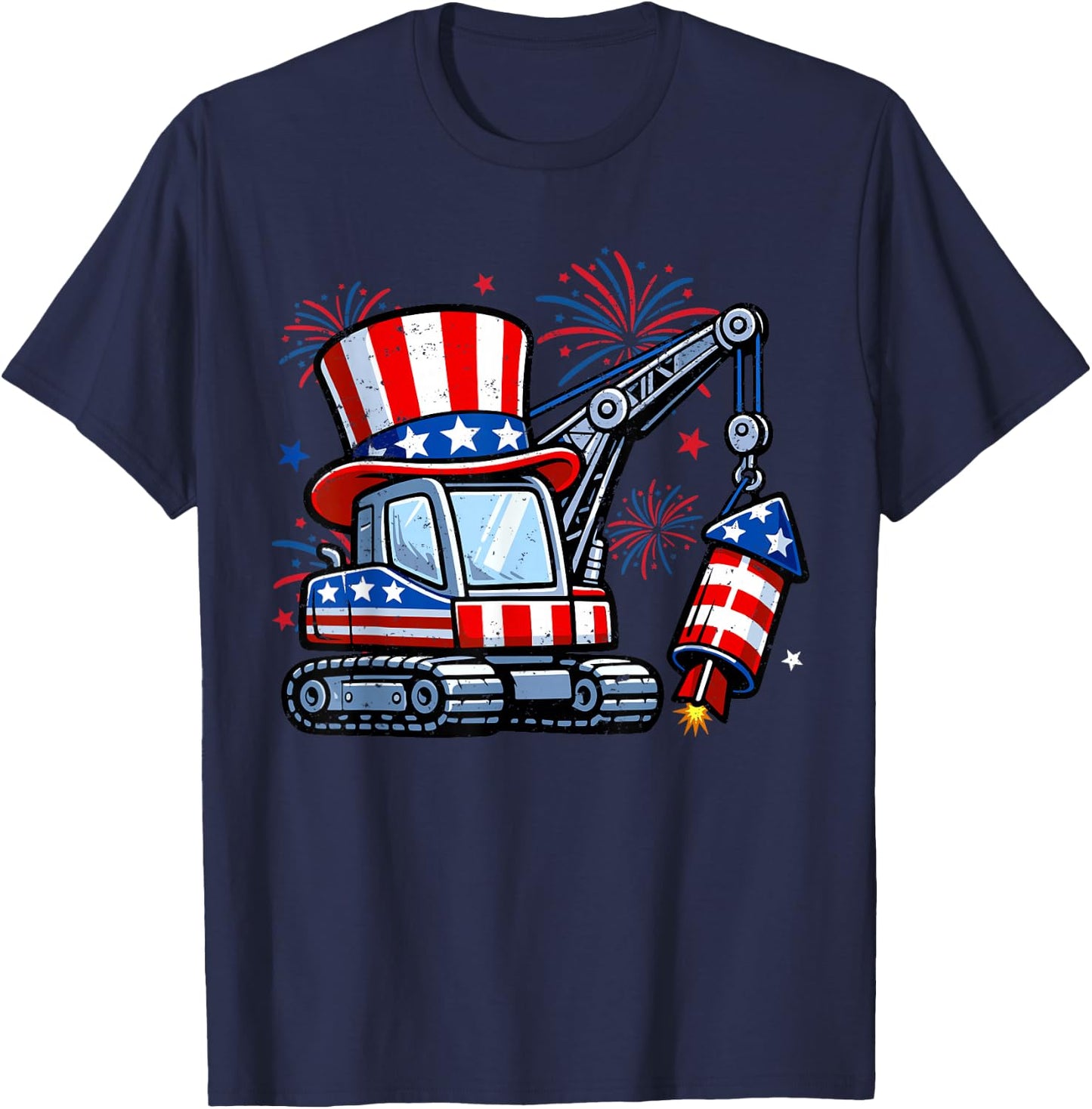 Crane Truck Firecrackers 4th of July Patriotic Boys Toddler T-Shirt - T-Shirt | Navy