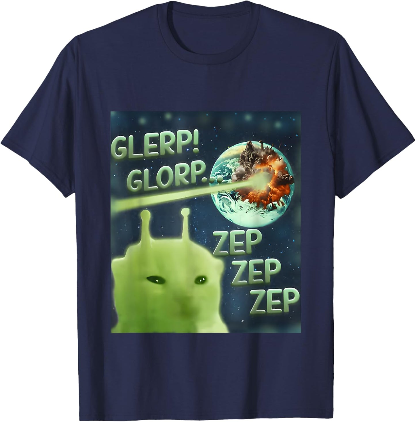 Glerp Glorp Funny Alien Cat Meme, Brainrot , Costume T-Shirt - T-Shirt | Navy