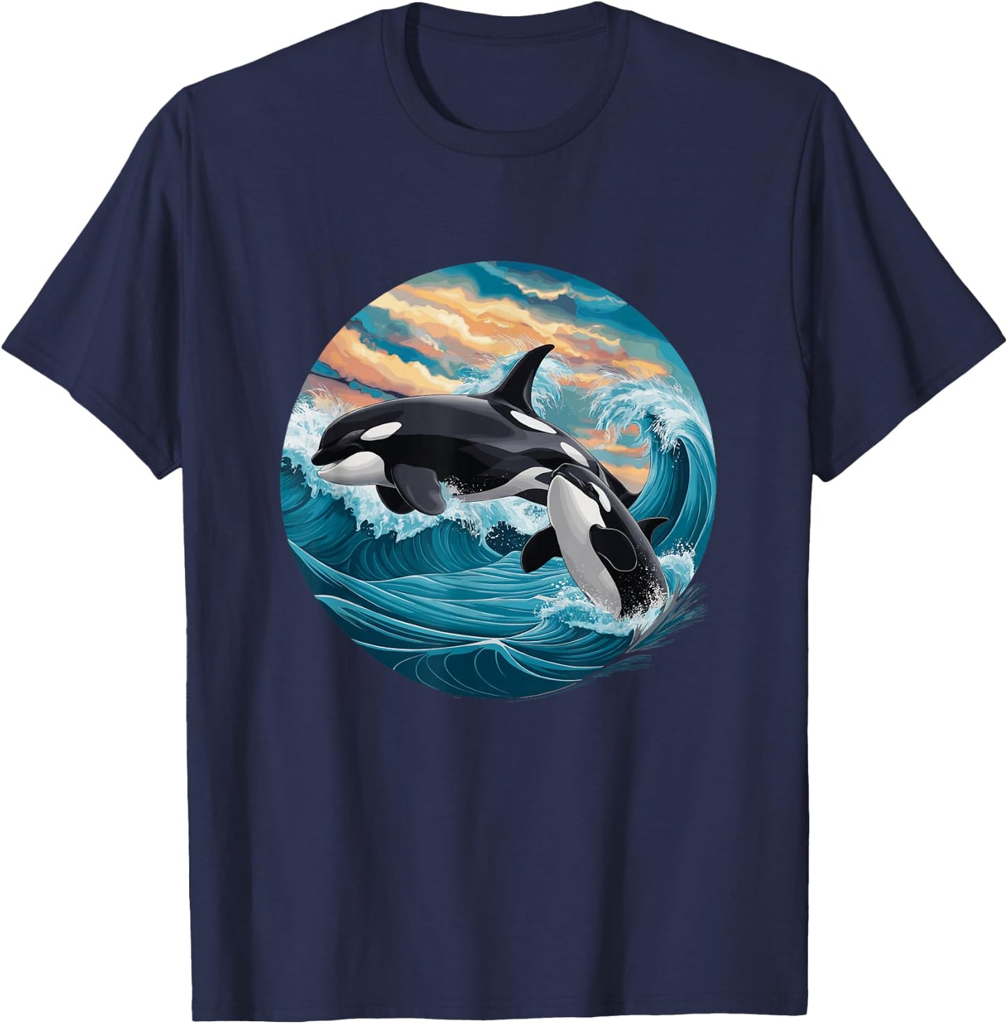 Killer Whale Ocean Orca Waves Boys Kids Orca T-Shirt - T-Shirt | Navy