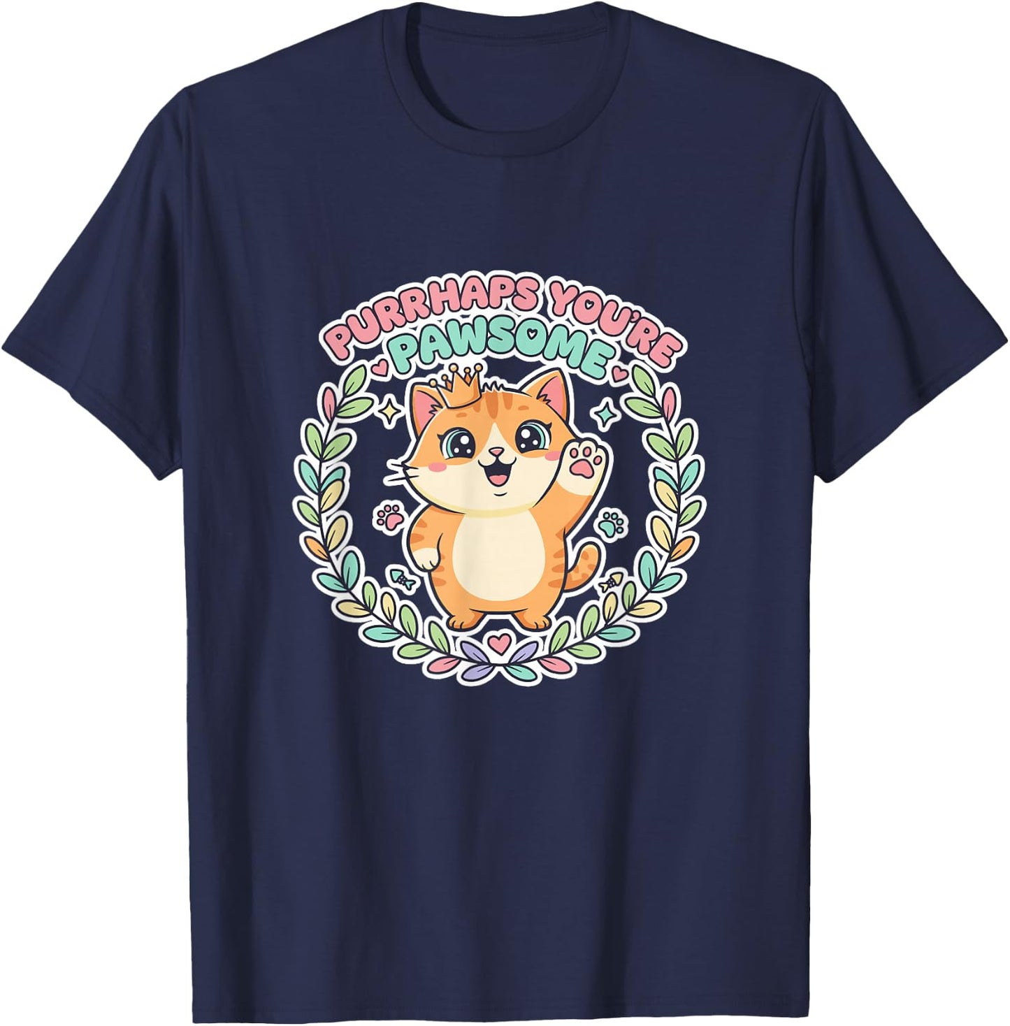 Purrhaps You're Pawsome Cat Kawai Cute Cat Feline Friends Couples T-Shirt - T-Shirt | Navy