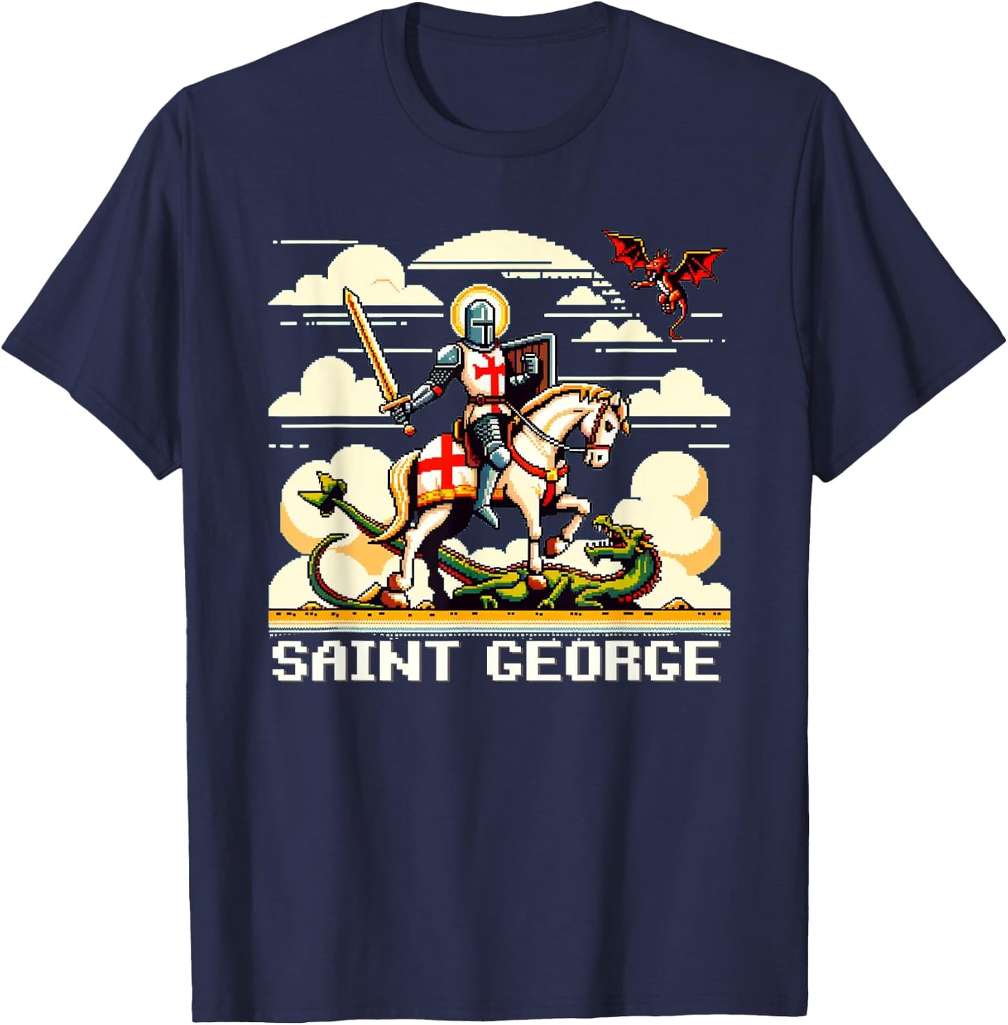 Saint George and the Dragon England Catholic Video Game T-Shirt - T-Shirt | Navy