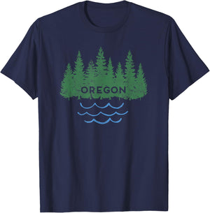 Oregon Trees Silhouette Nature Outdoorsy Men Women Kids T-Shirt - T-Shirt | Navy