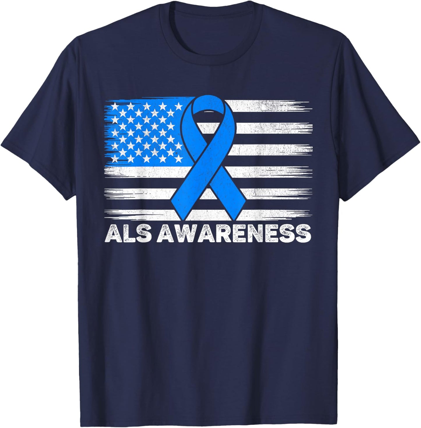 ALS Awareness Month USA American Flag Men Dad Husband ALS T-Shirt - T-Shirt | Navy