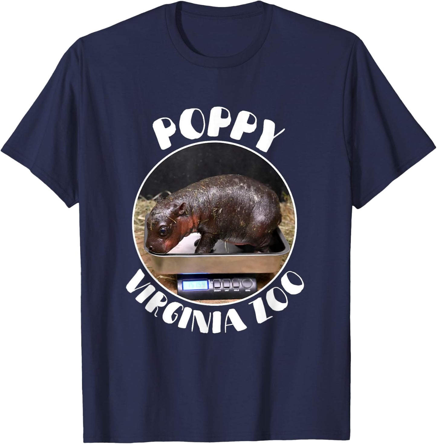 Poppy Virginia Zoo Pygmy - The Cute Baby Hippo T-Shirt - T-Shirt | Navy