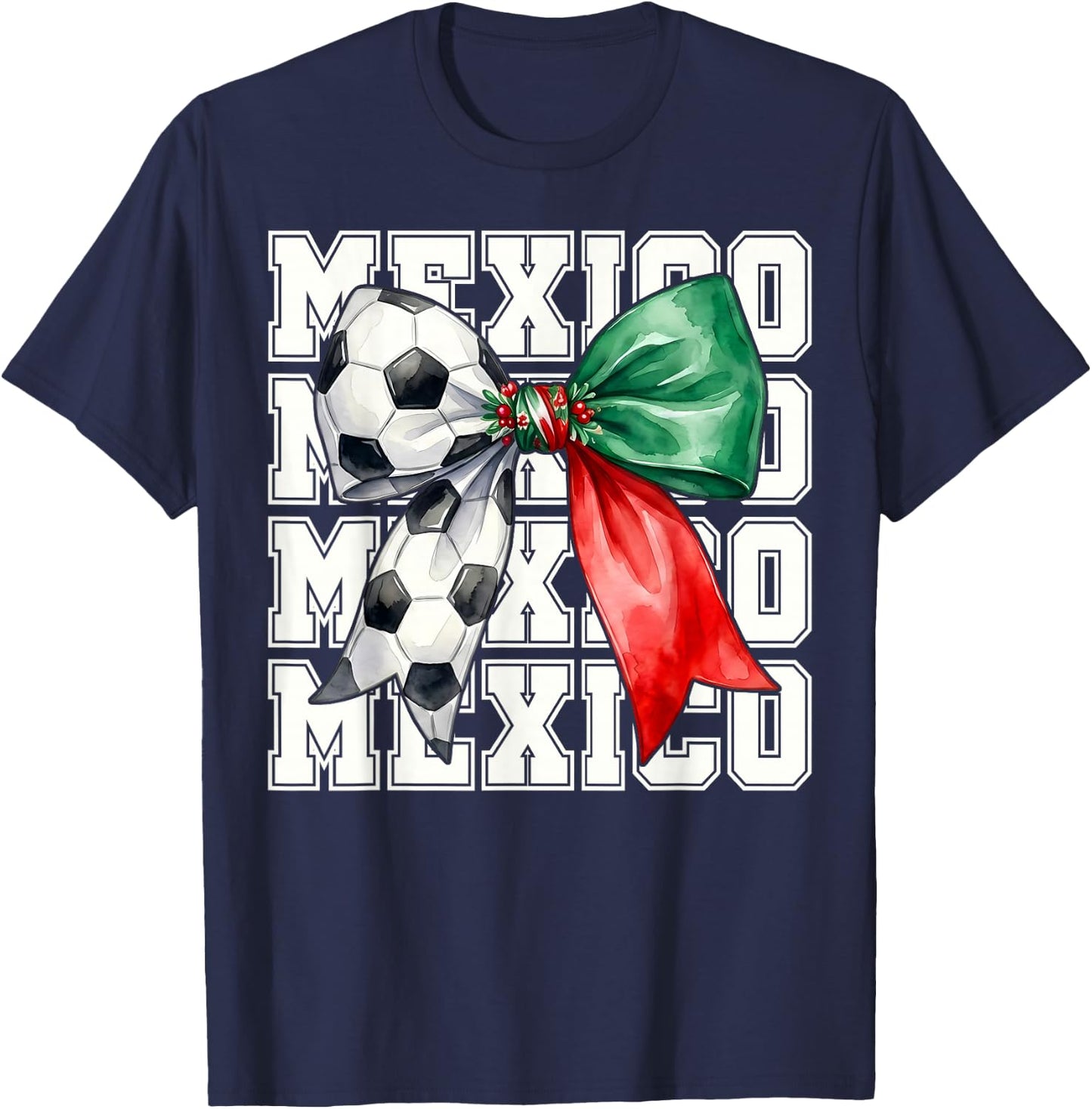 Mexico Coquette Bow Mexican Flag Vintage Pride Men Women Kid T-Shirt - T-Shirt | Navy