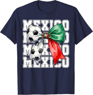 Mexico Coquette Bow Mexican Flag Vintage Pride Men Women Kid T-Shirt - T-Shirt | Navy