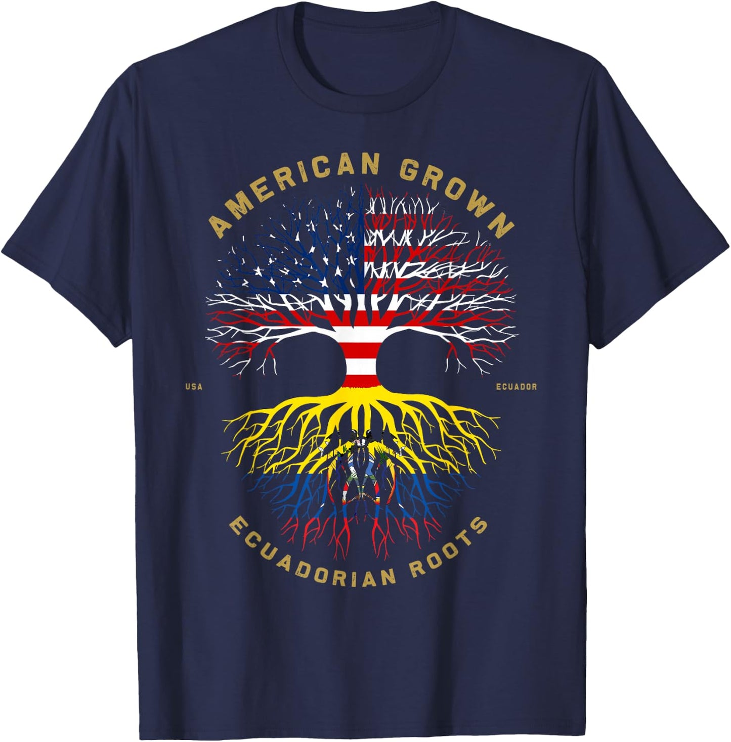 American Grown with Ecuadorian Roots Tree USA Flag Gifts T-Shirt - T-Shirt | Navy
