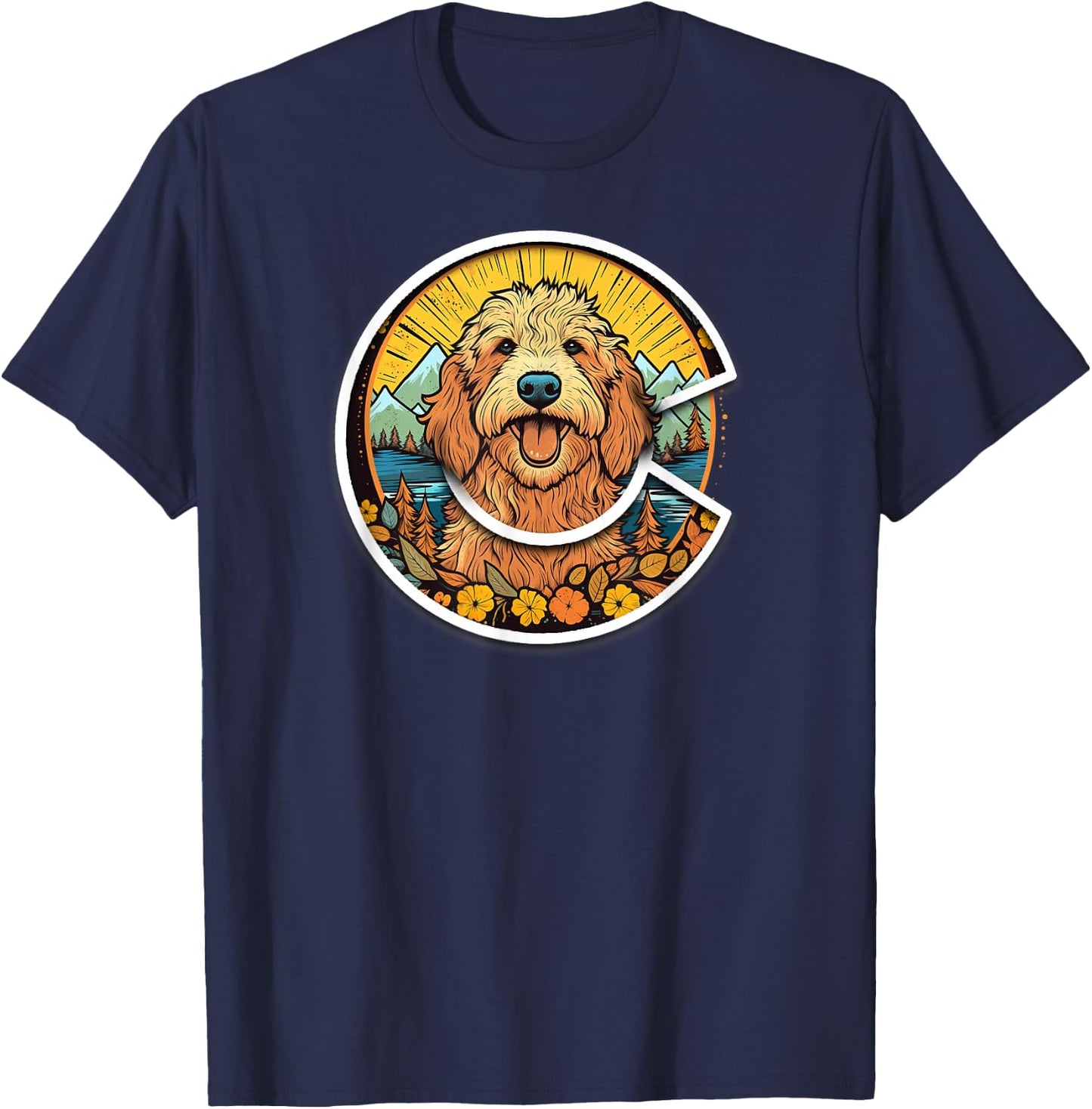 Colorado GoldenDoodle - Cute Doodle Dog in the Mountains T-Shirt - T-Shirt | Navy
