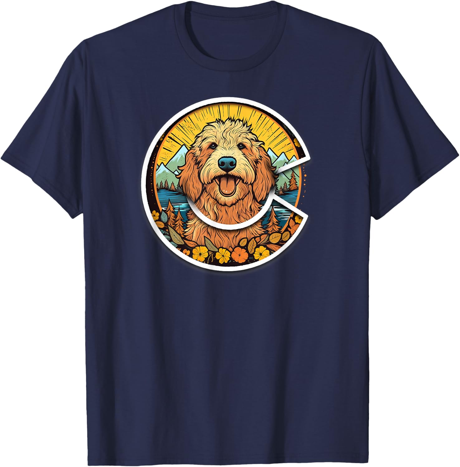 Colorado GoldenDoodle - Cute Doodle Dog in the Mountains T-Shirt - T-Shirt | Navy