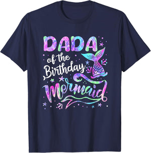 Dada Of The Birthday Mermaid Family Matching Birthday T-Shirt - T-Shirt | Navy