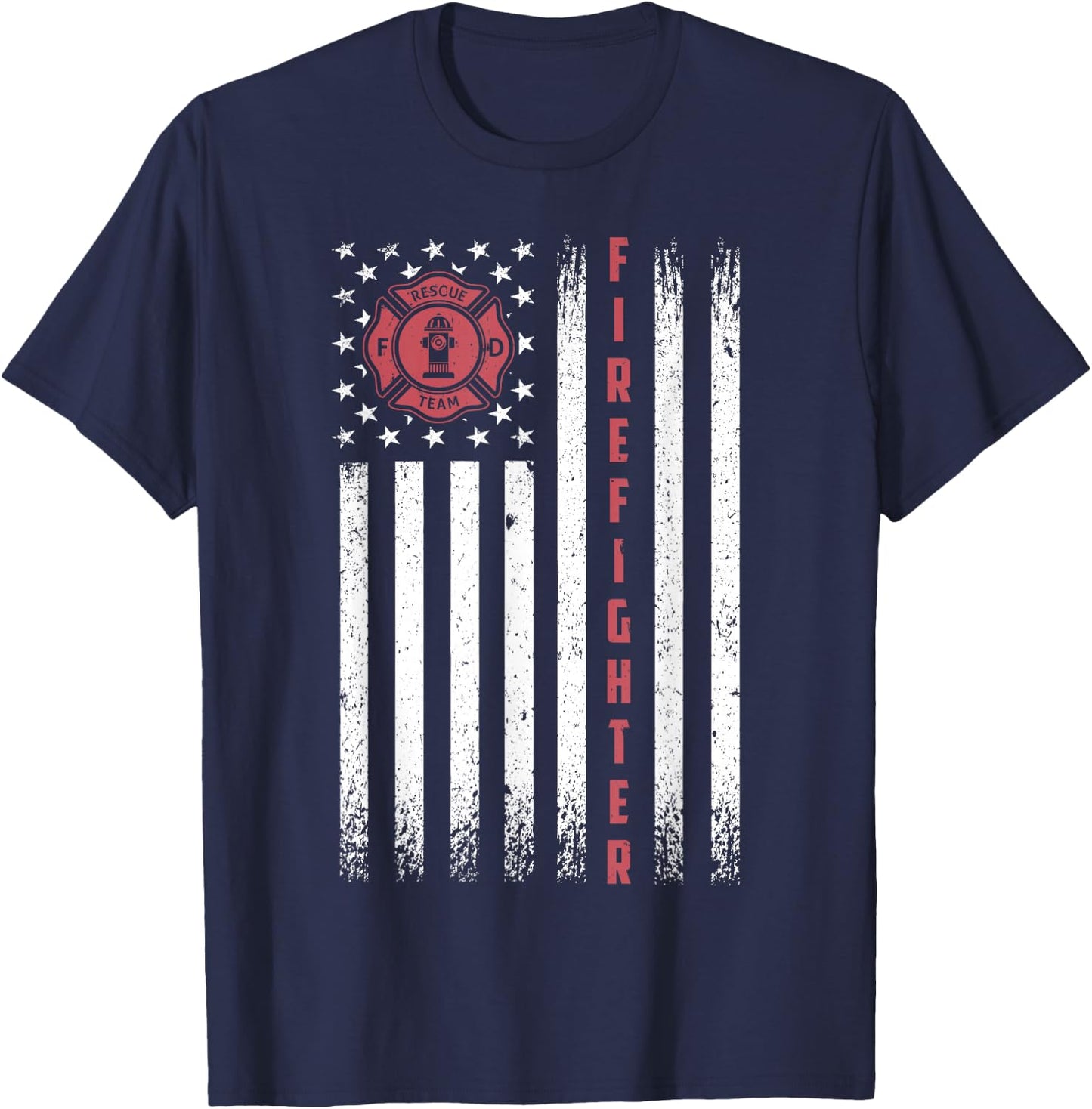 Firefighter Patriotic Usa American Flag T-Shirt - T-Shirt | Navy