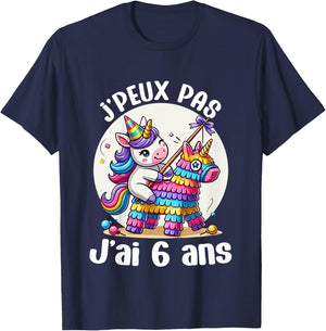 Child Je Peux Pas J'ai 6 Years Birthday Unicorn Girl Pinata , Blue, 2 T-Shirt - T-Shirt | Navy